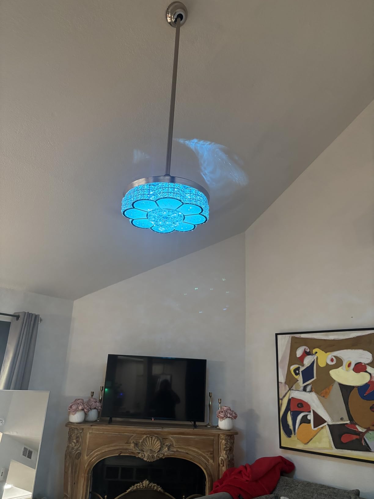 Retractable Ceiling Fan with Light and Remote/APP Control, Bluetooth Ceiling Fans with Speaker, RGB-LED Light 6 Speeds Reversible Blades, Chandelier Crystal Ceiling Fan with Lights customer photo 2