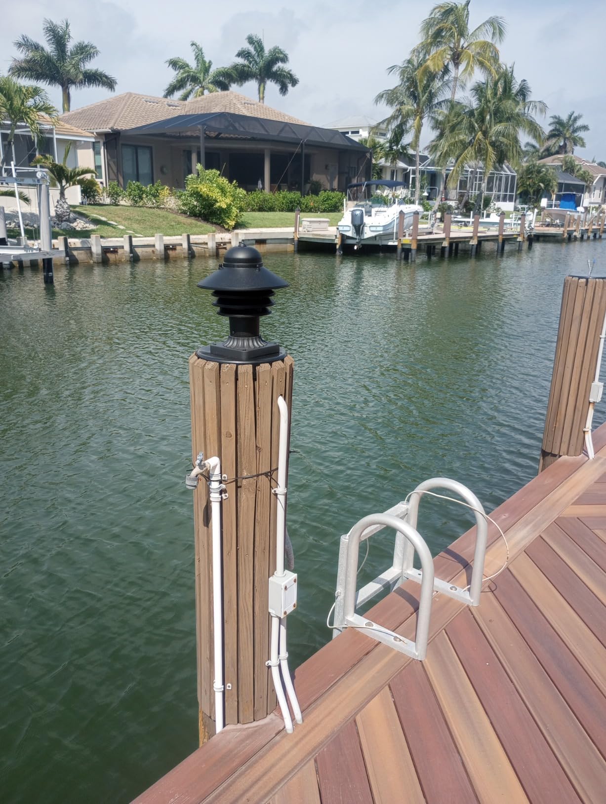 Nautical Pier Mount Outdoor Lighting - Salt-Air Tough Rust-Proof Non-Metallic Coastal Lamps - UL Listed Dock Lights - Patio Fence Deck Porch Lights Outdoor - USA Made, Short, Decorated, White | Anti-Rust Outdoor Coastal Fixture for Pathways & Walkways, UL Listed Dock Light, Includes Mounting Hardware customer photo 1