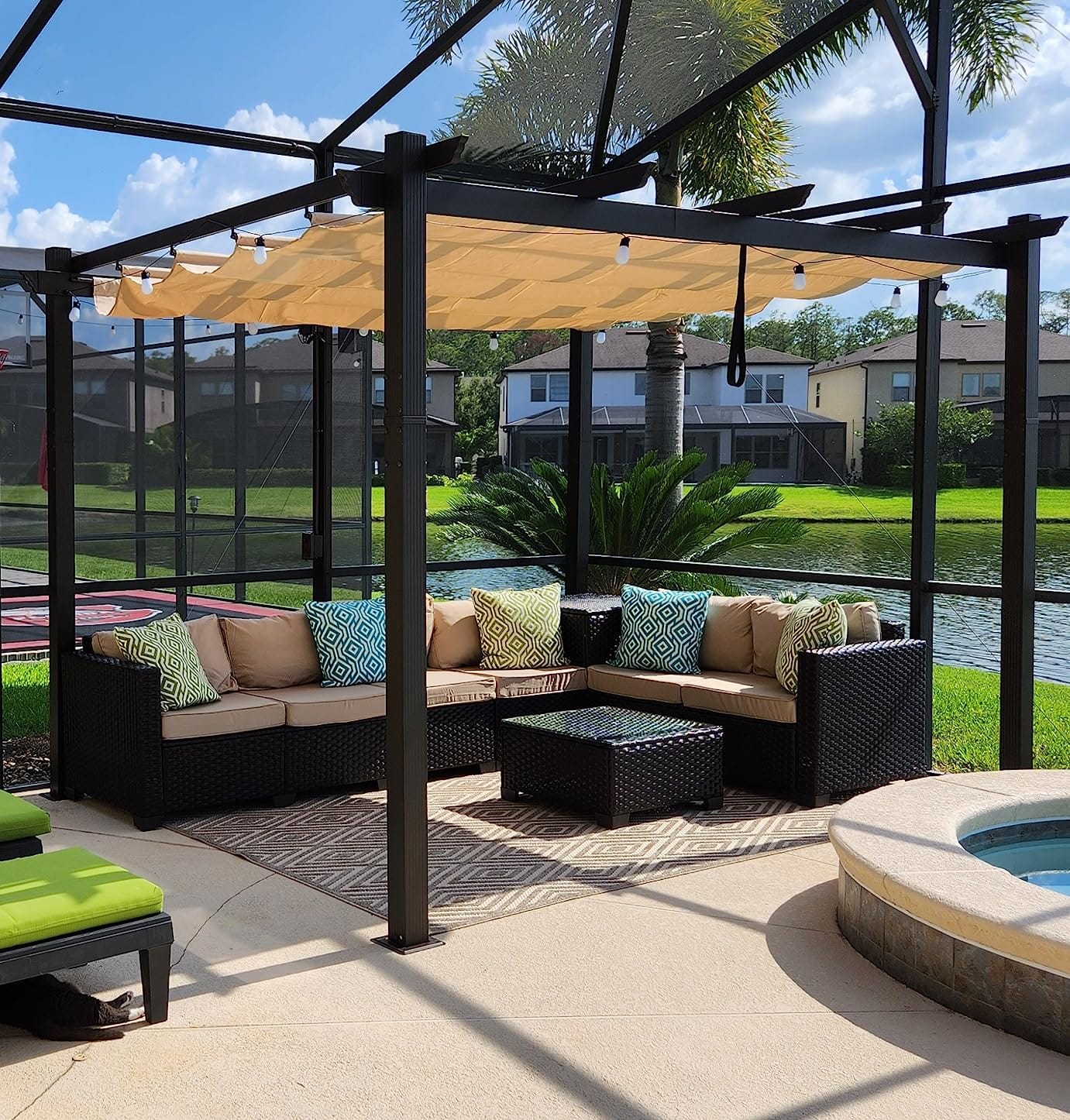 PURPLE LEAF 10' x 12' Outdoor Retractable Pergola Aluminum with DIY Sun Shade Canopy Patio Modern Heavy-Duty Bronze Shelter for Garden Yard Pavilion Grape Trellis Porch, Beige customer photo 1