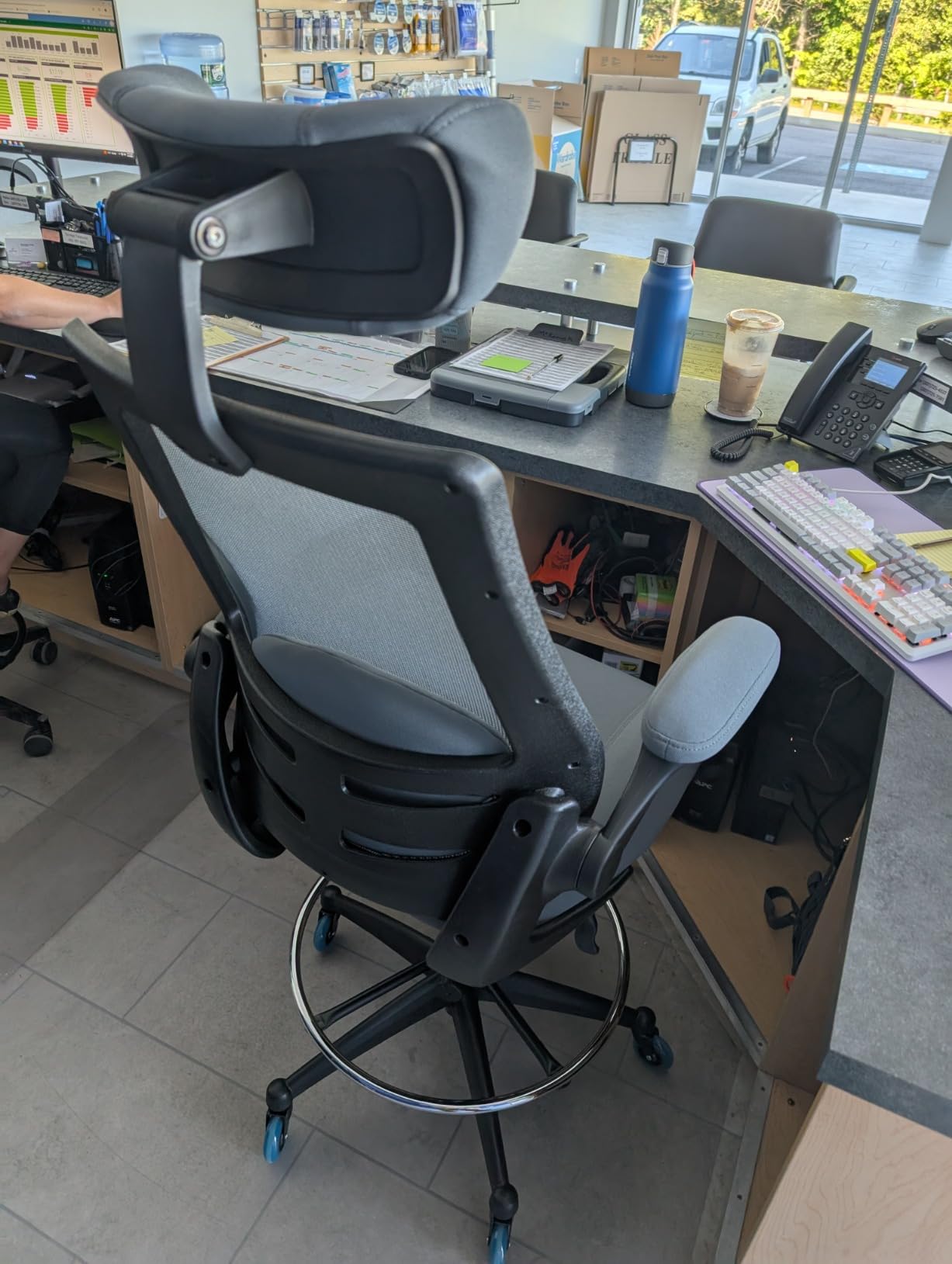 BOLISS Drafting Tall Office Chair 400lbs High Back Standing Desk Chair with Comfortable Wide Chair with Flip up Armrests, Adjustable Headrest, Molded Foam Seat, Lumbar Cushion, Adjustable Big FootRing customer photo 1