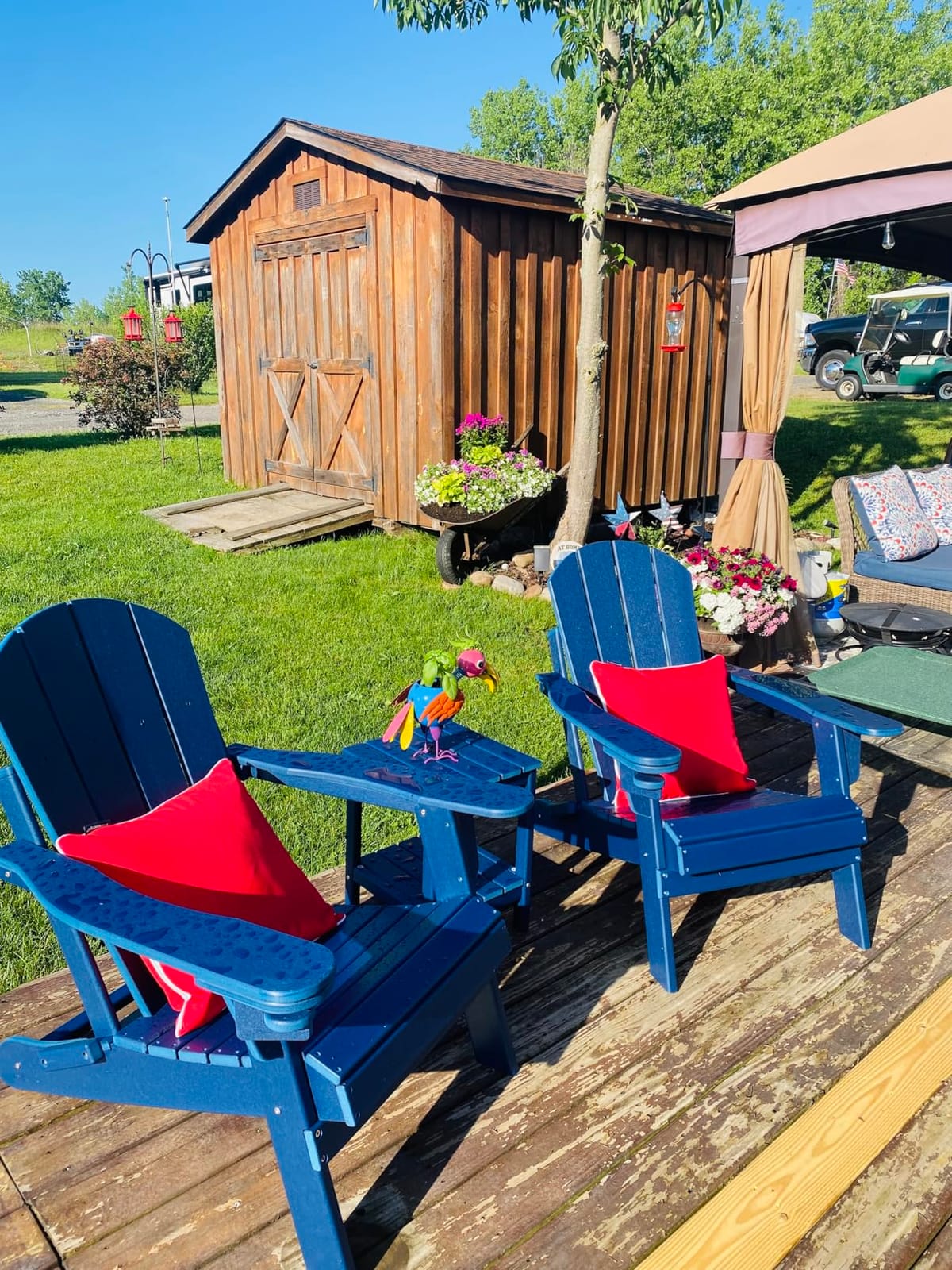 GREENVINES Folding-Adirondack-Chairs-Set-of-2 | HDPE Plastic | Fire Pit Chair | All Weather | Cup Holder | Blue | for Deck Backyard Patio Outdoor Garden customer photo 2
