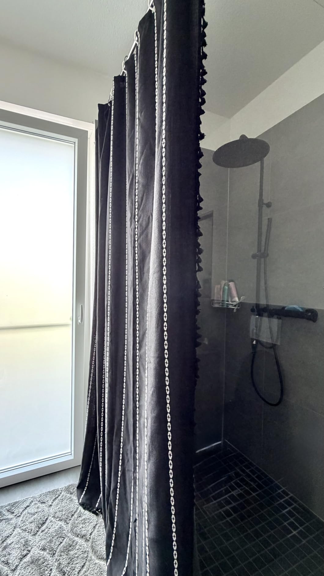 BTTN Cream Boho Farmhouse Linen Heavy Duty Shower Curtain Set, 72x72, Beige customer photo 2