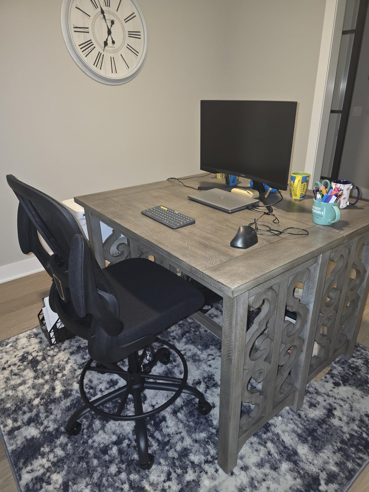 ErGear Drafting Chair, Standing Desk Chair with Flip-Up Armrests, High Desk Chair Adjustable Height, Ergonomic Tall Office Chair with Lumbar Support and Adjustable Footrest Ring customer photo 1