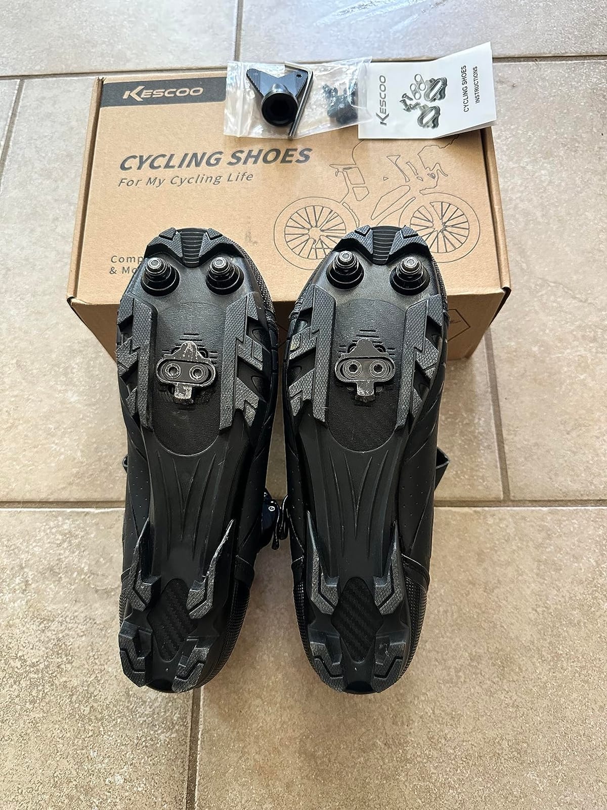 KESCOO Mens Mountain Bike Shoes with 2-Bolts SPD Cleats Included, Cycling Shoes with Quick Ratchet Buckle Indoor Outdoor Riding Biking customer photo 1