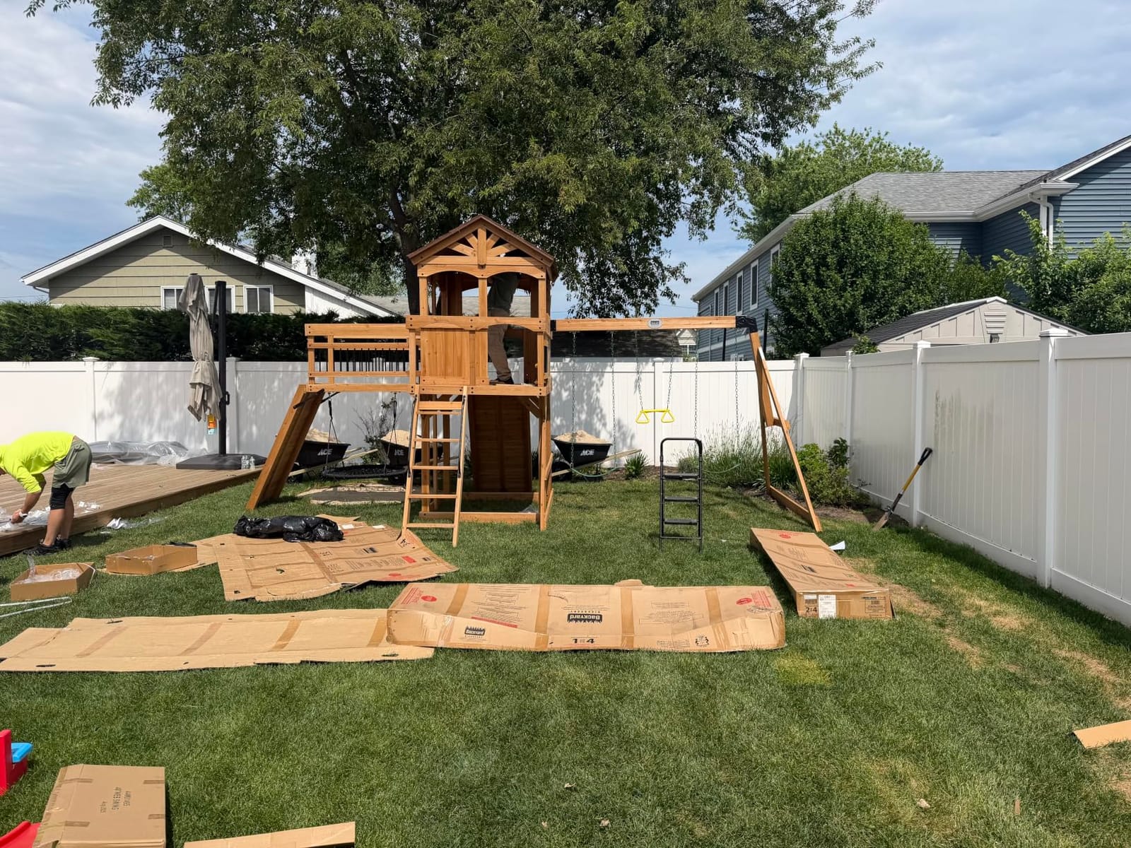 Backyard Discovery Sterling Point Cedar Wood Swing Set with Wave Slide, Raised Clubhouse, Wooden Bridge, Rock Wall, Belt Swings, Web Swing, Trapeze, Balcony, Climbing Wall, Ladder, Outdoor Playset customer photo 2