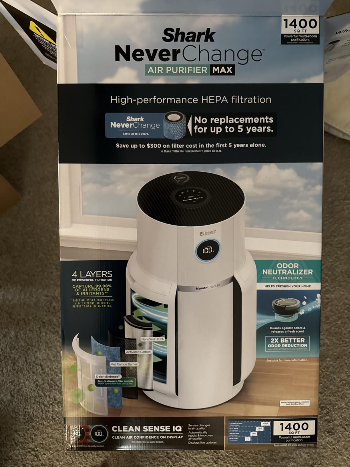 Shark Air Purifier for Home with NeverChange(5-Year) HEPA Air Filter, 1400 sq. ft. for Powerful Multi-Room Purification, Filters Smoke, Captures 99.98% of Particles & Dust, HP302, White customer photo 1