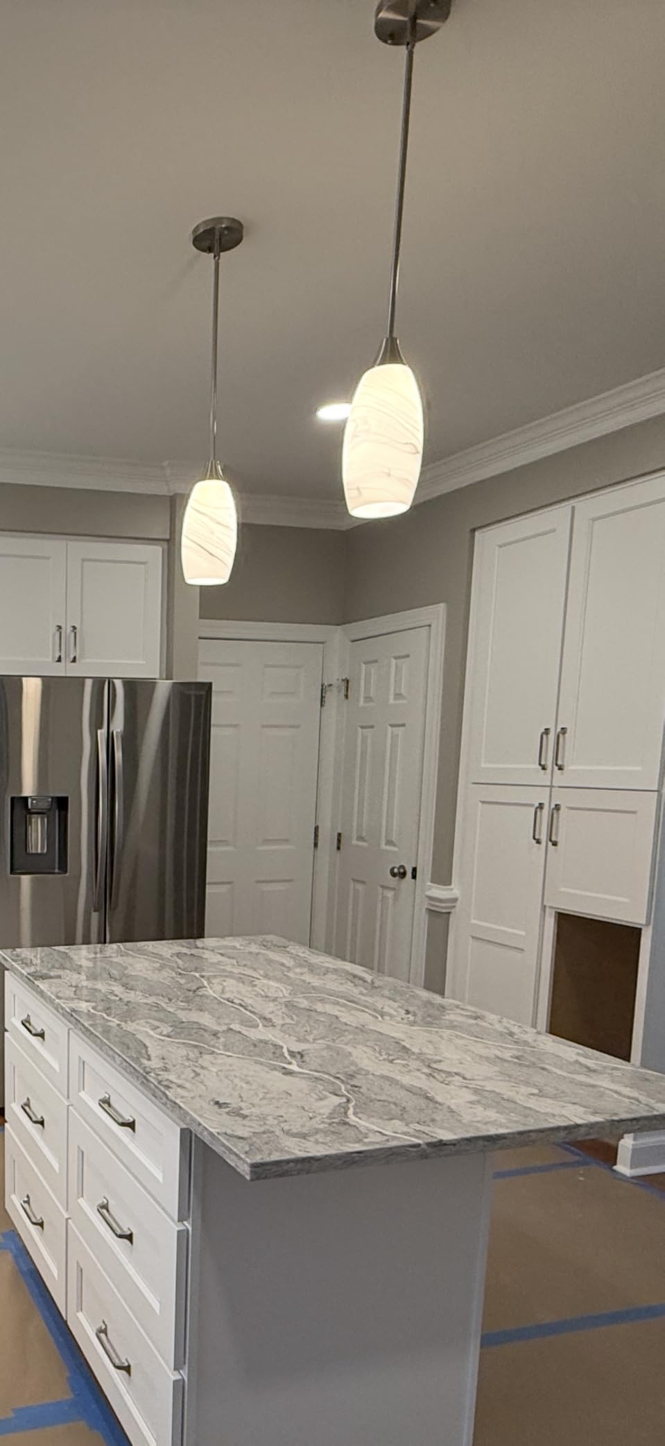 EDISHINE Pendant Light Fixture, Handcrafted Art Glass Hanging Light, Hardwired Ceiling Light, White Marble Glass Shade, Adjustable Brushed Nickel Rods, E26 Base, Pendant Lamp for Kitchen Bathroom Bar customer photo 1