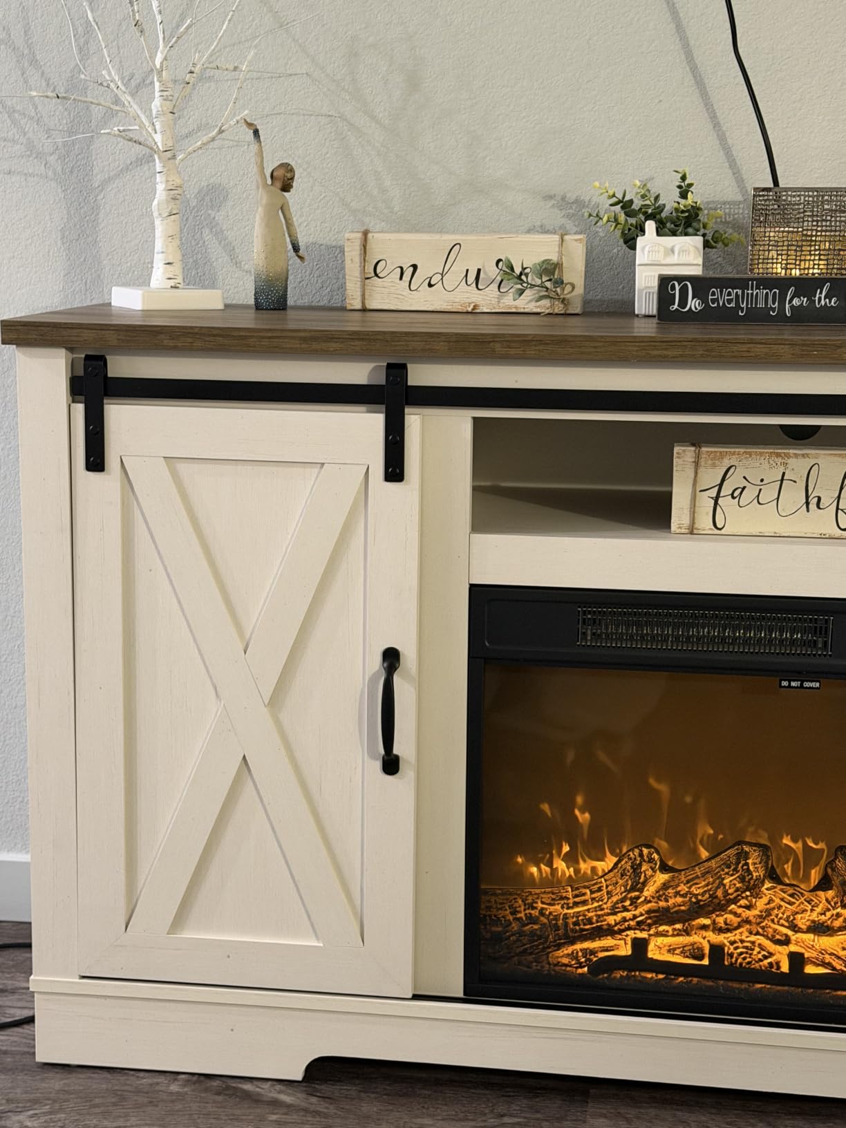 AMERLIFE Fireplace TV Stand with Sliding Barn Door for TVs up to 75