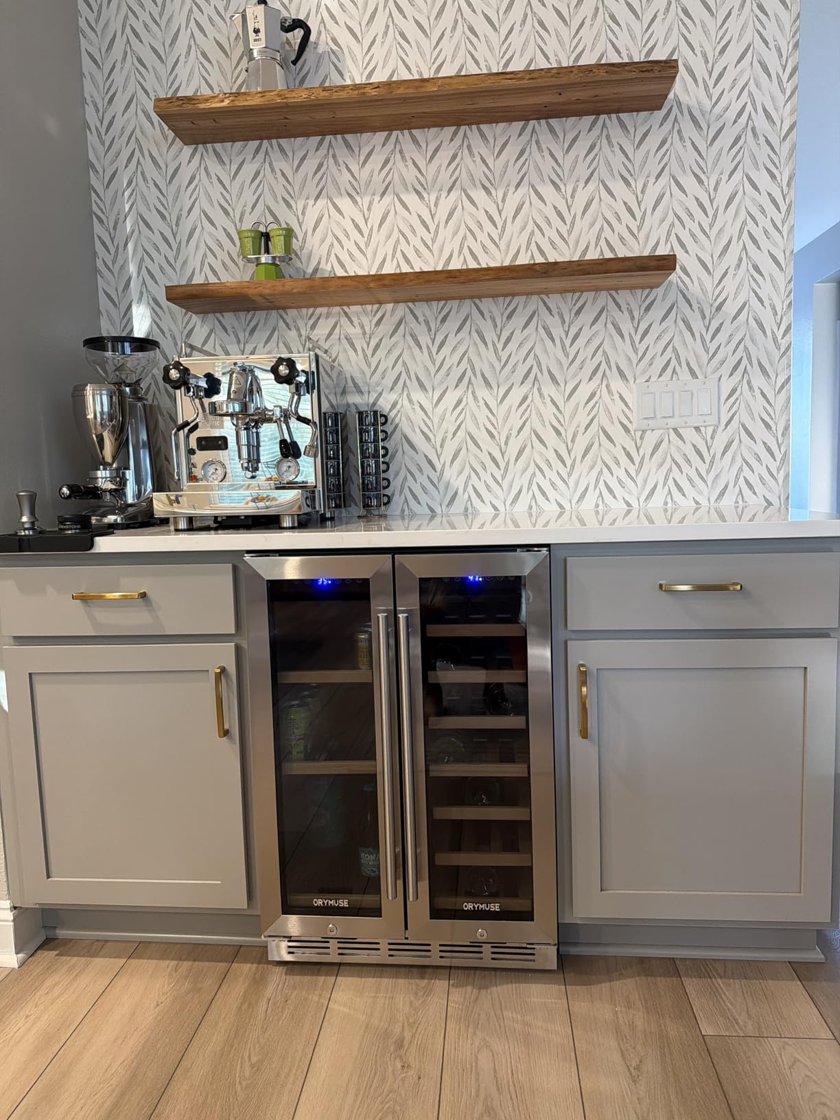 ORYMUSE 24 Inch Dual Zone Wine and Beverage Refrigerator, Built-in or Freestanding Cooler with French Doors, Under Counter Drink Fridge with Upgraded Compressor for Beer, Wine, and Soda customer photo 2