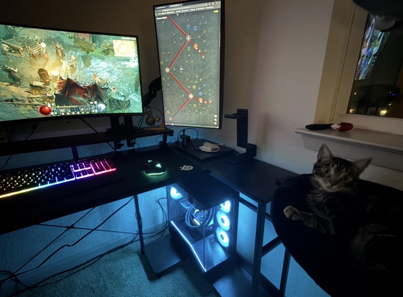 ODK 48 Inch L Shaped Gaming Desk with LED Lights, Power Outlets, Black customer photo 1
