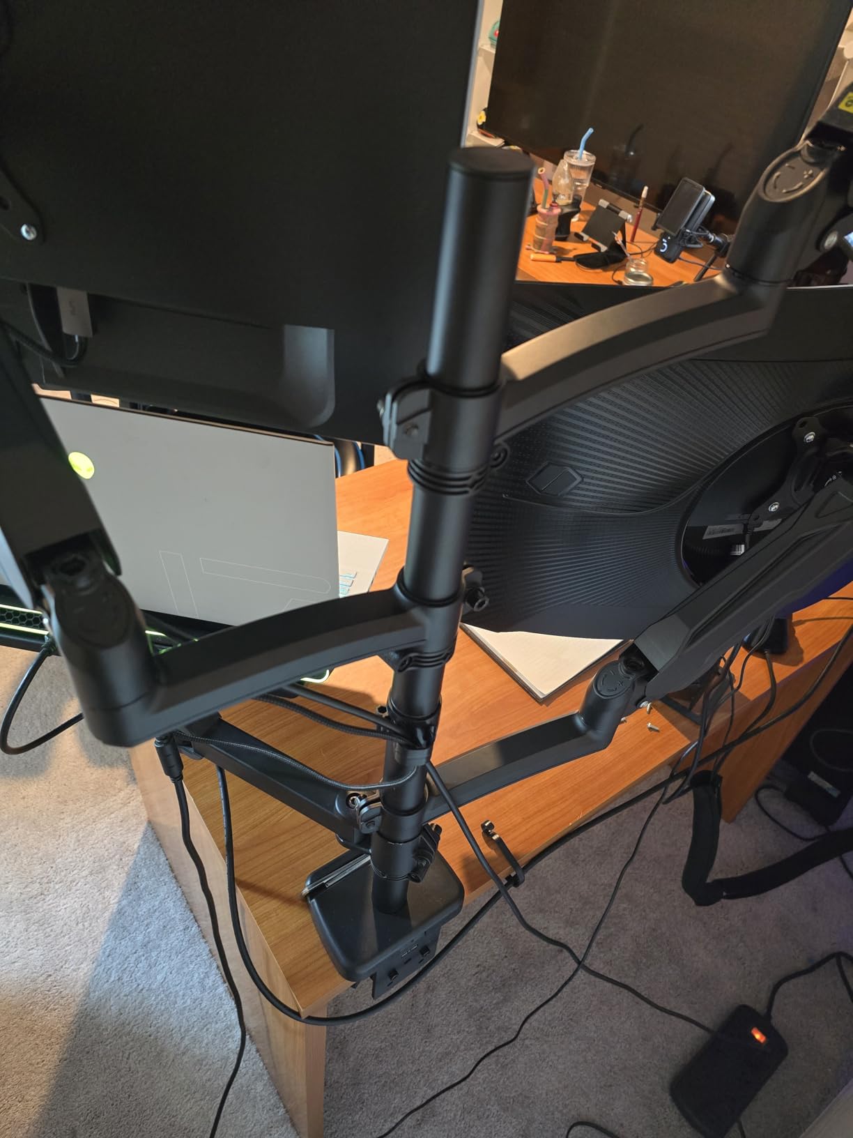 MOUNT PRO Triple Monitor Mount for Max 32 inch Computer Screen, Adjustable 3 Monitor Desk Mount, up to 19.8lbs Each, Three Display Arm with Tilt Swivel Rotation, VESA Mount 75x75/100x100mm customer photo 1