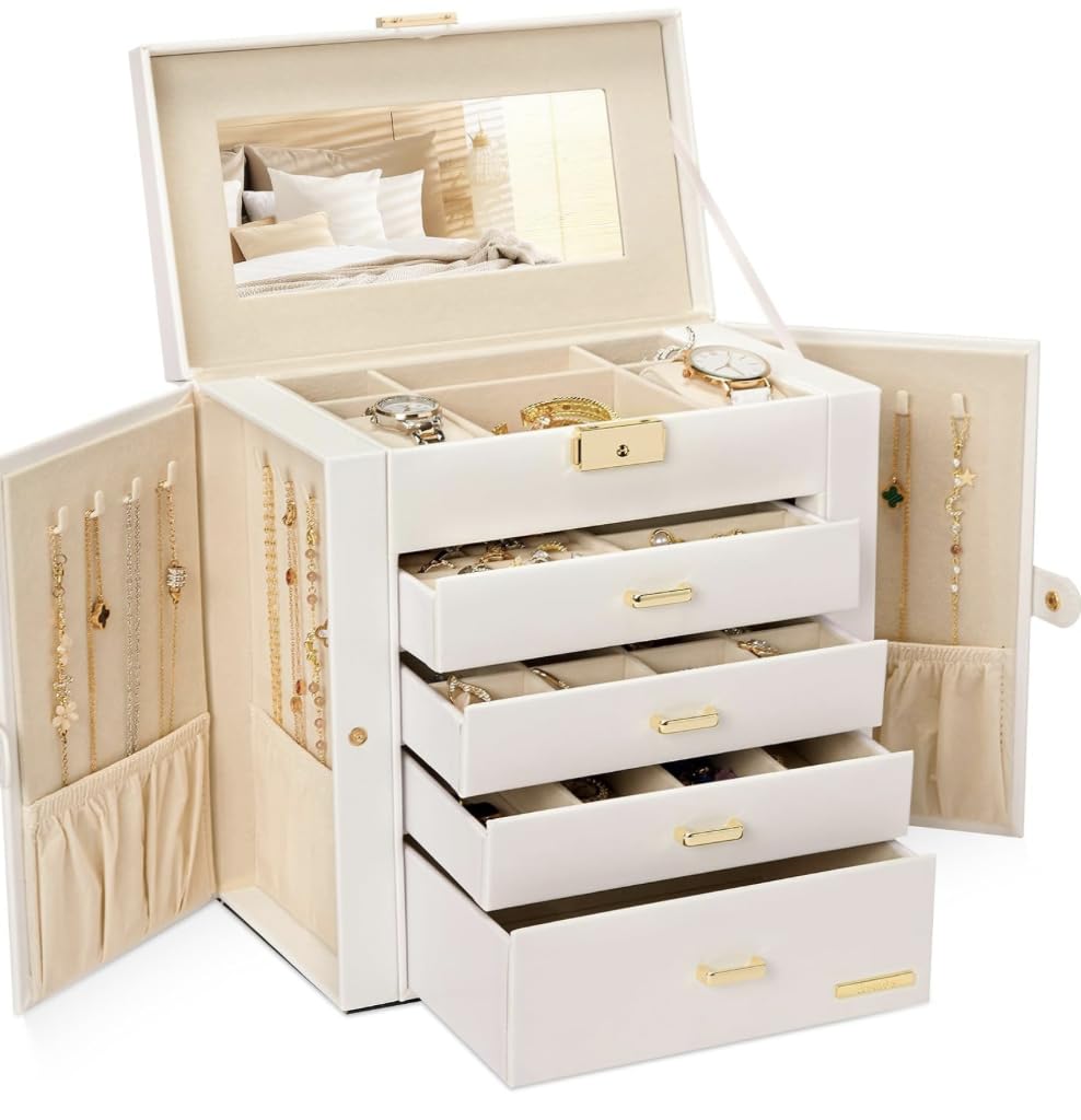 Homde Large Jewelry Box for Women: 5-Layer Organizer with Lock for Dresser | Separated Storage for Necklace Earring Ring Watch to Sort Daily Jewelry - Keep Vanities Tidy - Birthday Gift customer photo 1