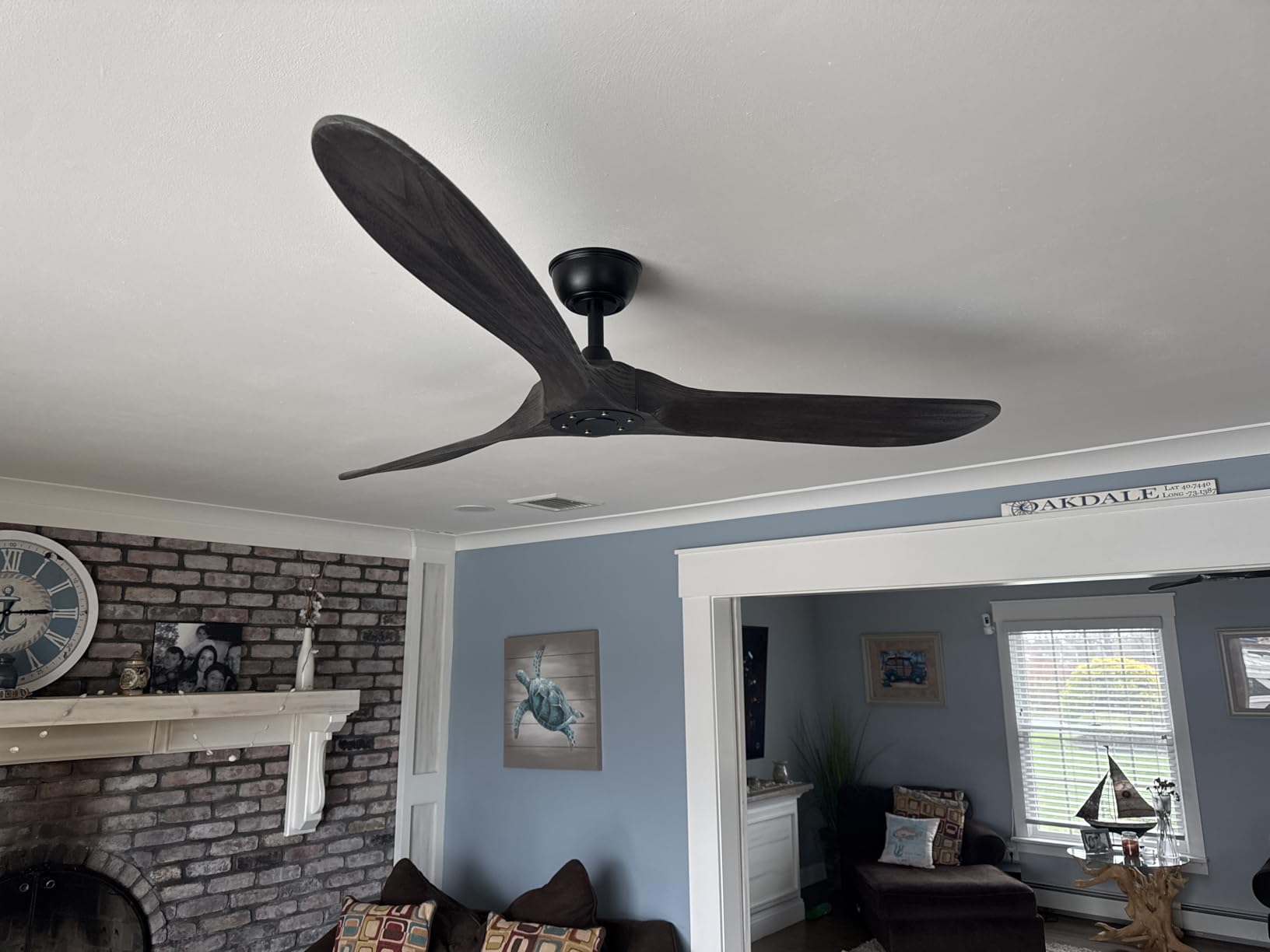 60 Inch Ceiling Fan No Light, Wood Indoor Outdoor Ceiling Fans for Patios Living Room Bedroom Gazebo, Big High CFM Wet Rated Wooden Propeller Ceiling Fan for Sloped Ceiling (Walnut) customer photo 1