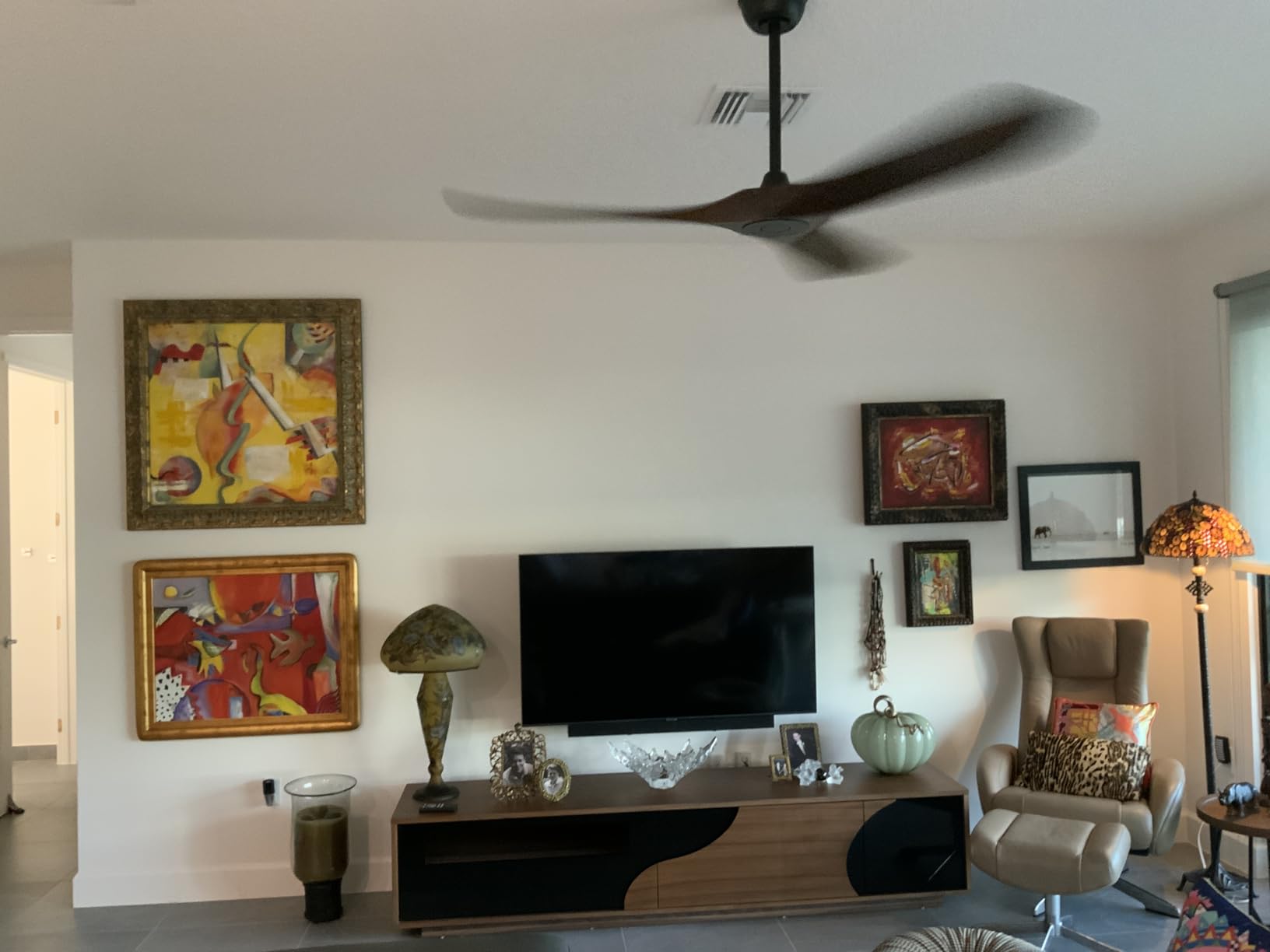 60 Inch Ceiling Fan No Light, Wood Indoor Outdoor Ceiling Fans for Patios Living Room Bedroom Gazebo, Big High CFM Wet Rated Wooden Propeller Ceiling Fan for Sloped Ceiling (Walnut) customer photo 2