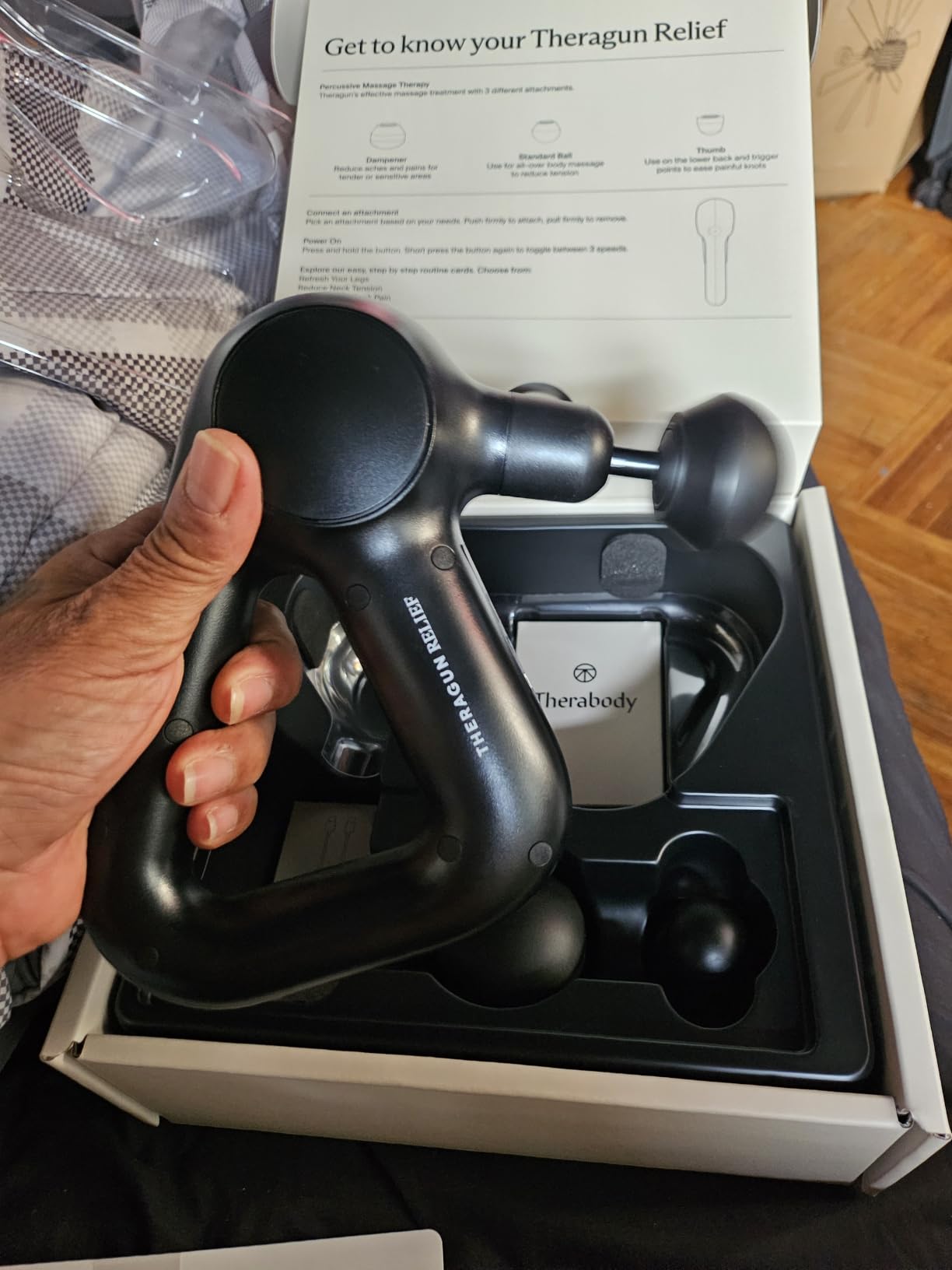 TheraGun Therabody Relief Handheld Percussion Massage Gun - Easy-to-Use, Comfortable & Light Personal Massager for Every Day Pain Relief Massage Therapy in Neck, Back, Leg, Shoulder and Body (Navy) customer photo 2