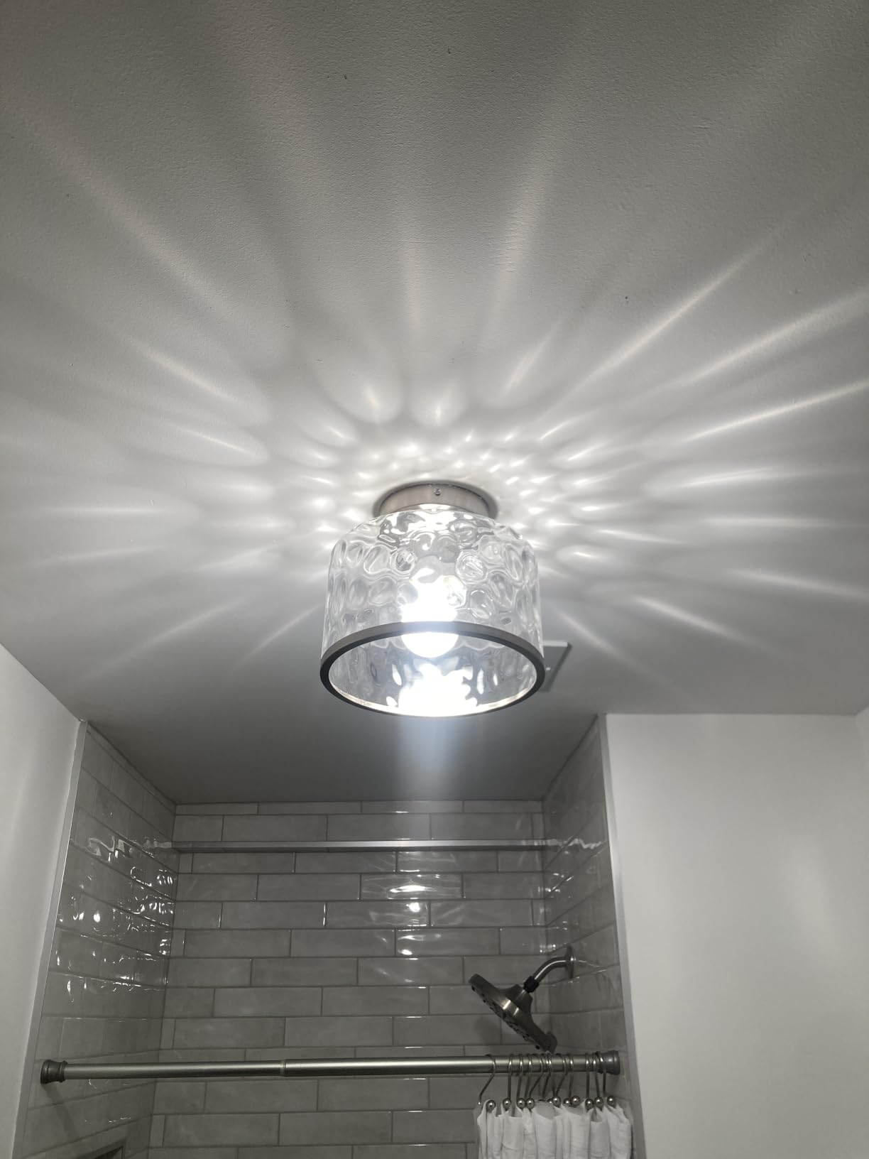 Zlepmlla Glass Ceiling Light, Black Semi Flush Mount with Hammered Glass Shade, Farmhouse Light Fixture for Hallway, Bathroom, Entryway, Kitchen, Living Room customer photo 2
