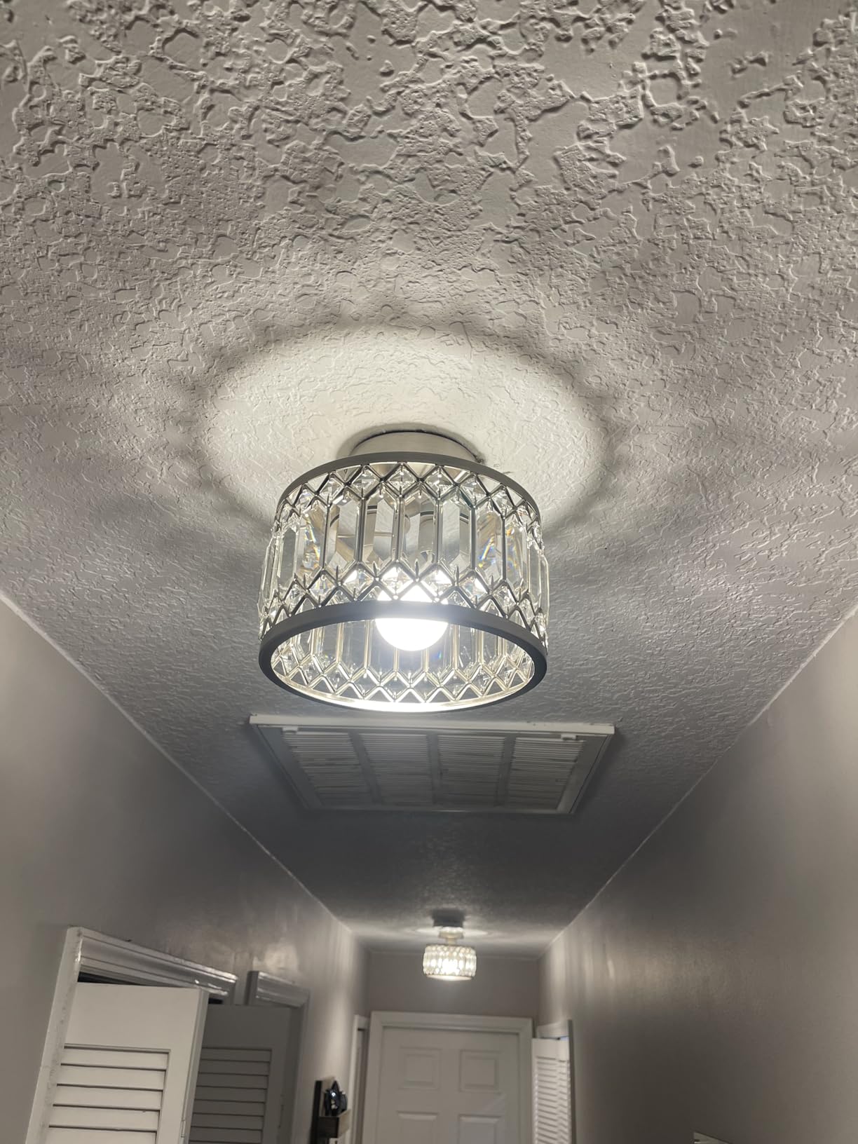 Rpzloila Crystal Ceiling Light Fixture, Modern Semi Flush Mount Ceiling Light, Crystal Chandelier for Kitchen Bedroom Bathroom Entryway Black (Bulb not Included) customer photo 2