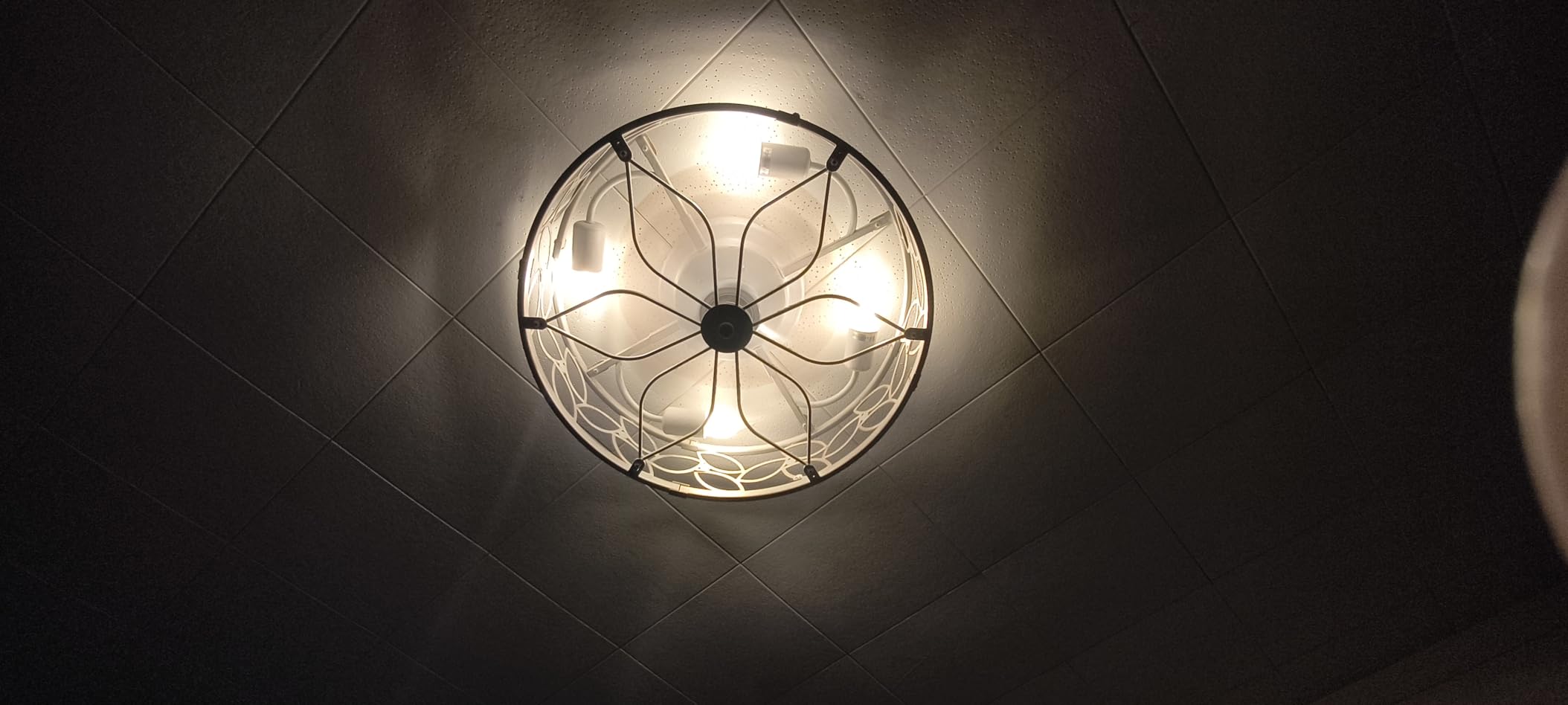 LEDIARY Caged Ceiling Fan with Light, Flush Mount Fandalier with Remote | Low Profile, Farmhouse Small, Bladeless Industrial, Quiet DC Motor, App Control for Bedroom, Kitchen, Dining Room, White Gold customer photo 2