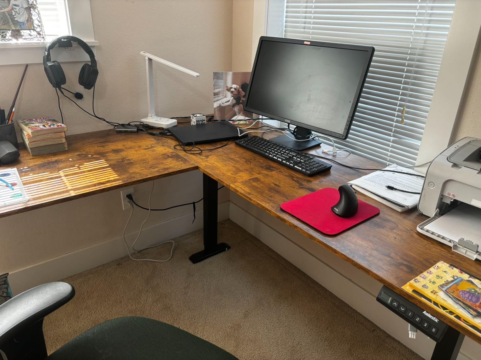 Agilestic 63 x 55 Inch L Shaped Electric Standing Desk, Rustic Brown | Corner Desk, Ample Workspace, Memory Presets, Hooks, Stable Steel Frame, 176 lbs Capacity, Easy Assembly, Splice Board customer photo 1