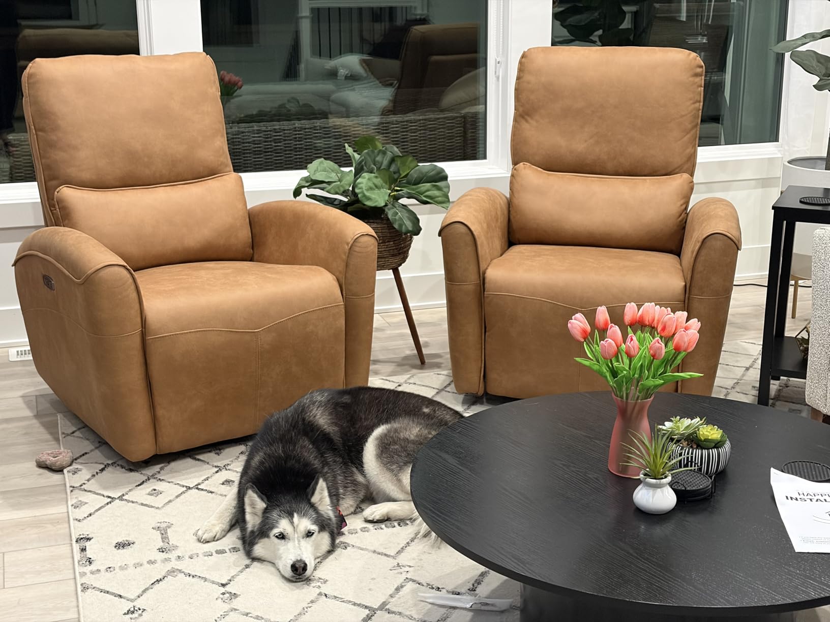 Bonzy Home Power Swivel Rocker Recliner Chair with USB Port, 23.2 Wide Seat, Fixed Lumbar Support, Upholstered Glider Chair for Nursery Living Room, Brown customer photo 1