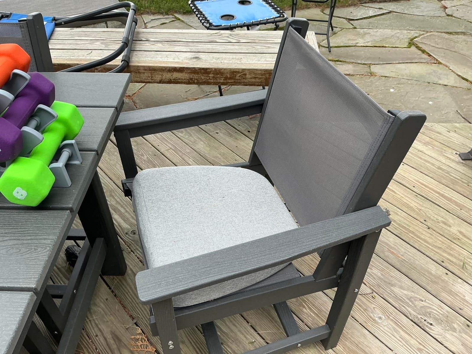 SERWALL 7 Pcs Outdoor Dining Set, 1 Umbrella Hole Table & 6 Chairs, Gray | HDPE Outdoor Dining Furniture with Rectangular Table & 6 Chairs, All-Weather Resistant SERWALL Dining Set for 6 customer photo 2