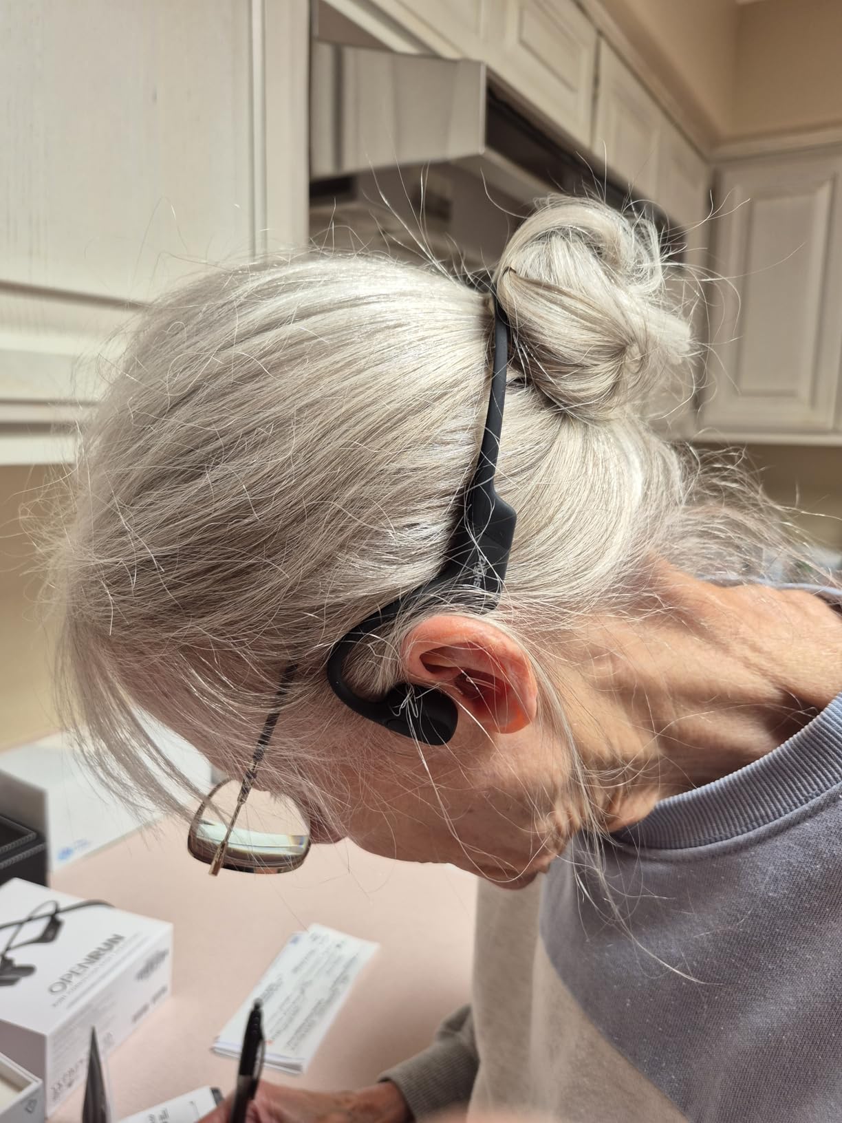 SHOKZ OpenRun Bone Conduction Bluetooth Headphones, Blue, USB-C Charging customer photo 2