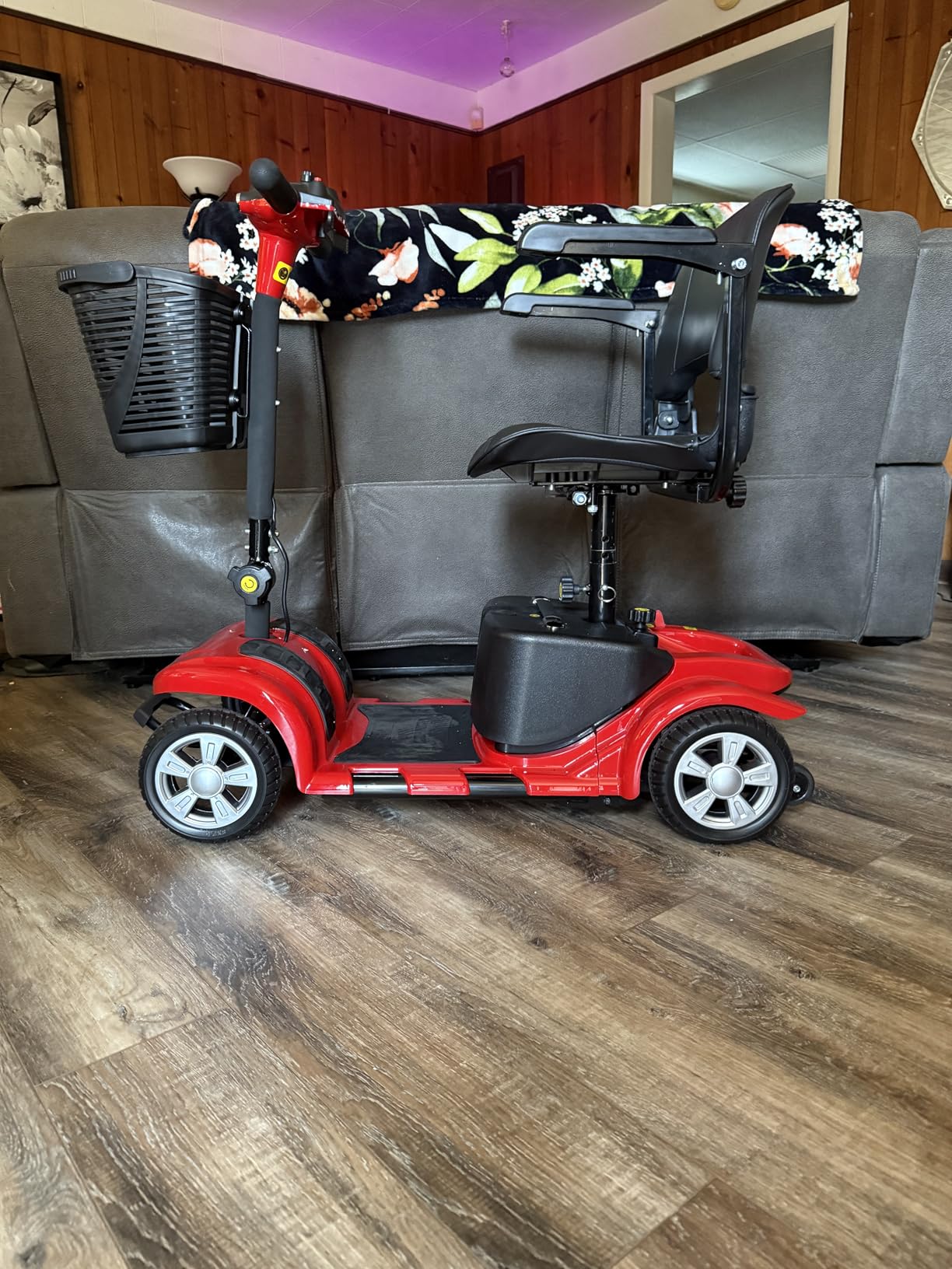 Mobility Scooter for Adults, Senior, 4 Wheels Electric Powered Chargeable Device for Travel, Lightweight and Portable, with LED Headlights and Basket, Charger Included, Red/Blue (RED red) customer photo 2