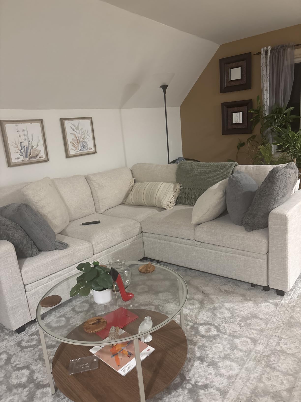 HONBAY Sectional Sleeper Sofa with Pull Out Bed, L Shaped Couch with Storage Seat, Modular Sectional Couches for Living Room, Dark Grey customer photo 1