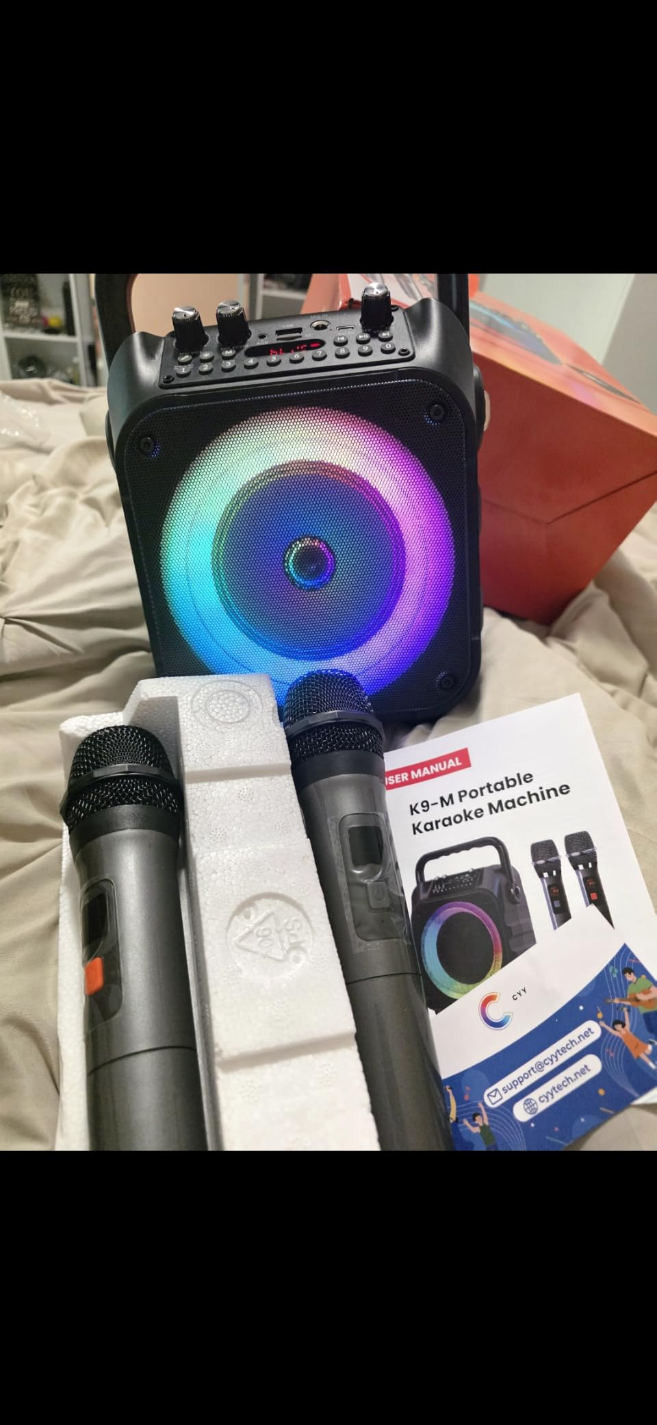 CYY Karaoke Machine, Portable Bluetooth Speaker with 2 Wireless Microphones customer photo 1