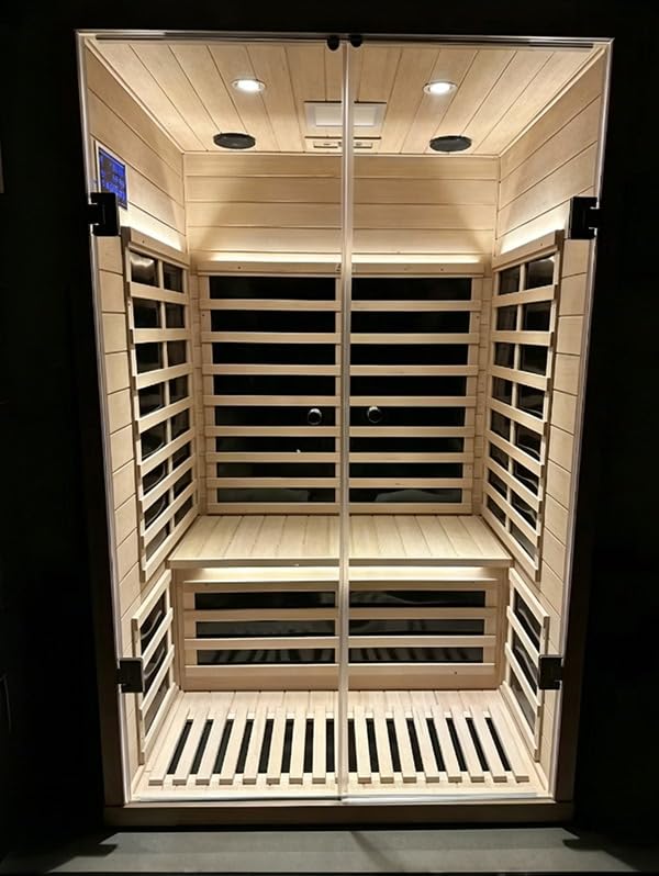 Smart Indoor Home Sauna 0-5mG Ultra Low EMF Far Infrared Sauna 2-3 Person, 1520W Hemlock Wooden Sauna Room with APP & LCD Control Panel, Bluetooth Speaker, Chromotherapy Lights, Thermal Cover customer photo 1