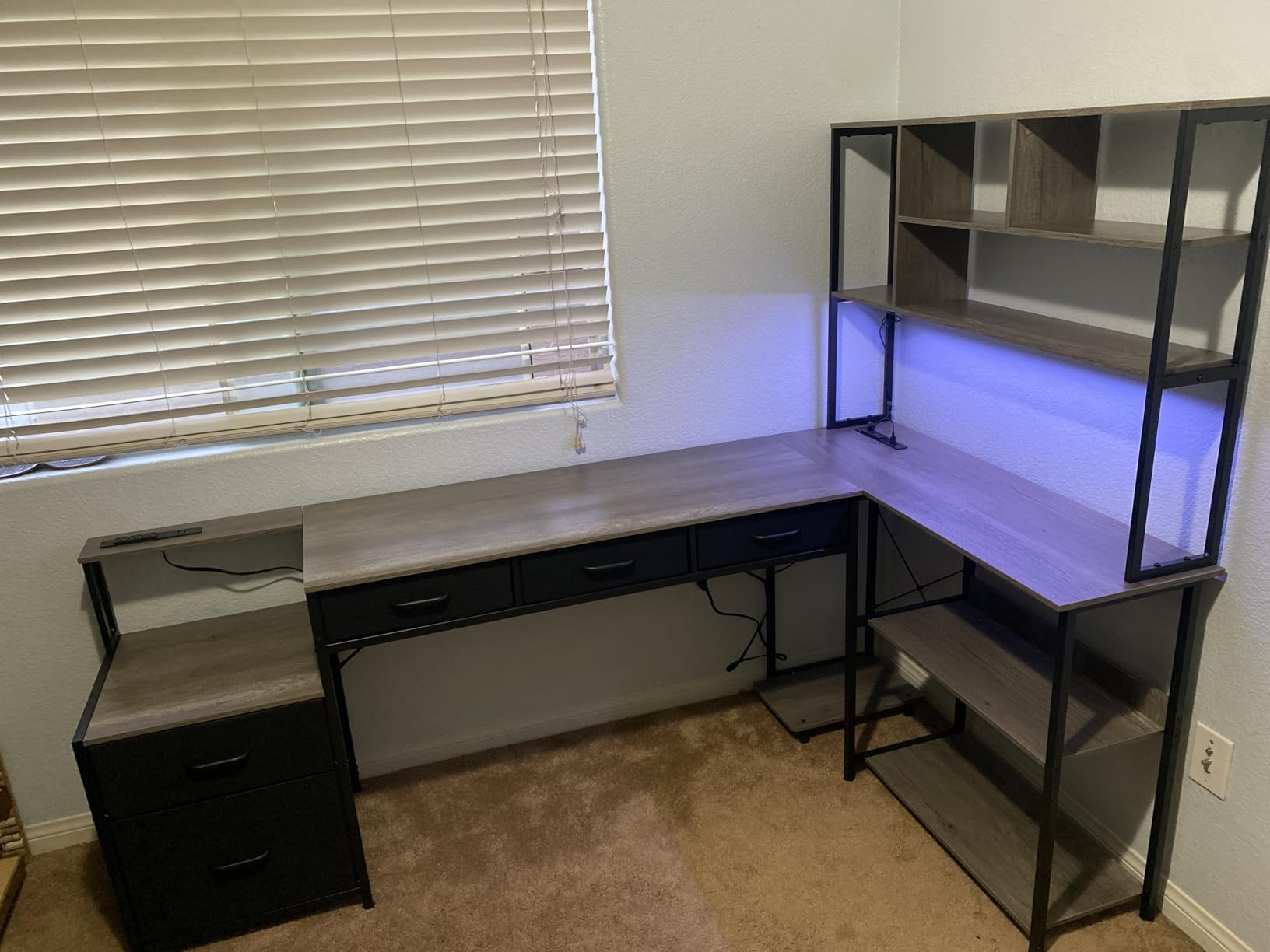 AODK 79 inch L Shaped Desk with 5 Drawers, LED Light & 2 Power Outlets customer photo 1