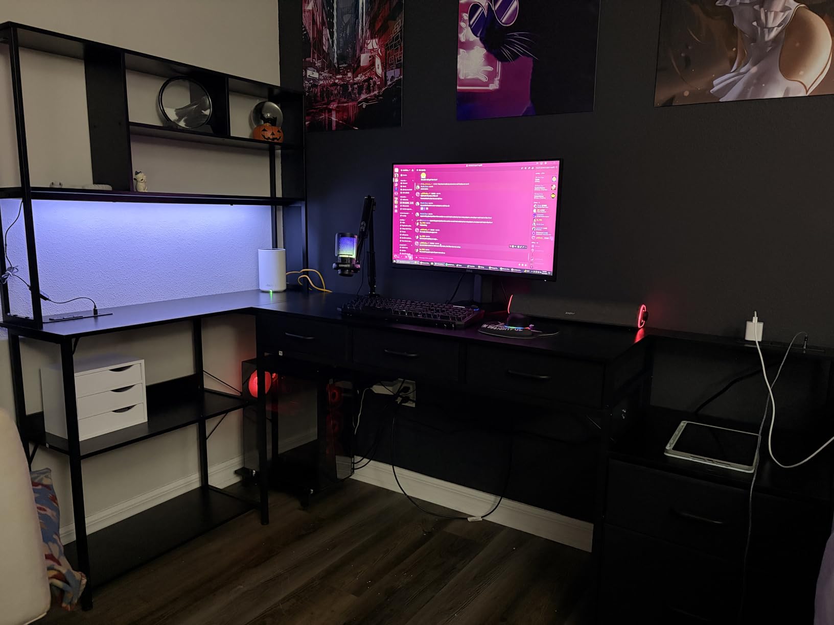 AODK 79 inch L Shaped Desk with 5 Drawers, LED Light & 2 Power Outlets customer photo 2