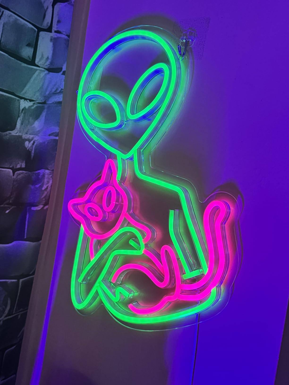 Alien Neon Sign for Wall Decor Dimmable Aliens Cat Led Lights Signs for Bedroom Green Neon Light for Game Room Man Cave Bedroom Party Decoration Gift for Kids Boys customer photo 1