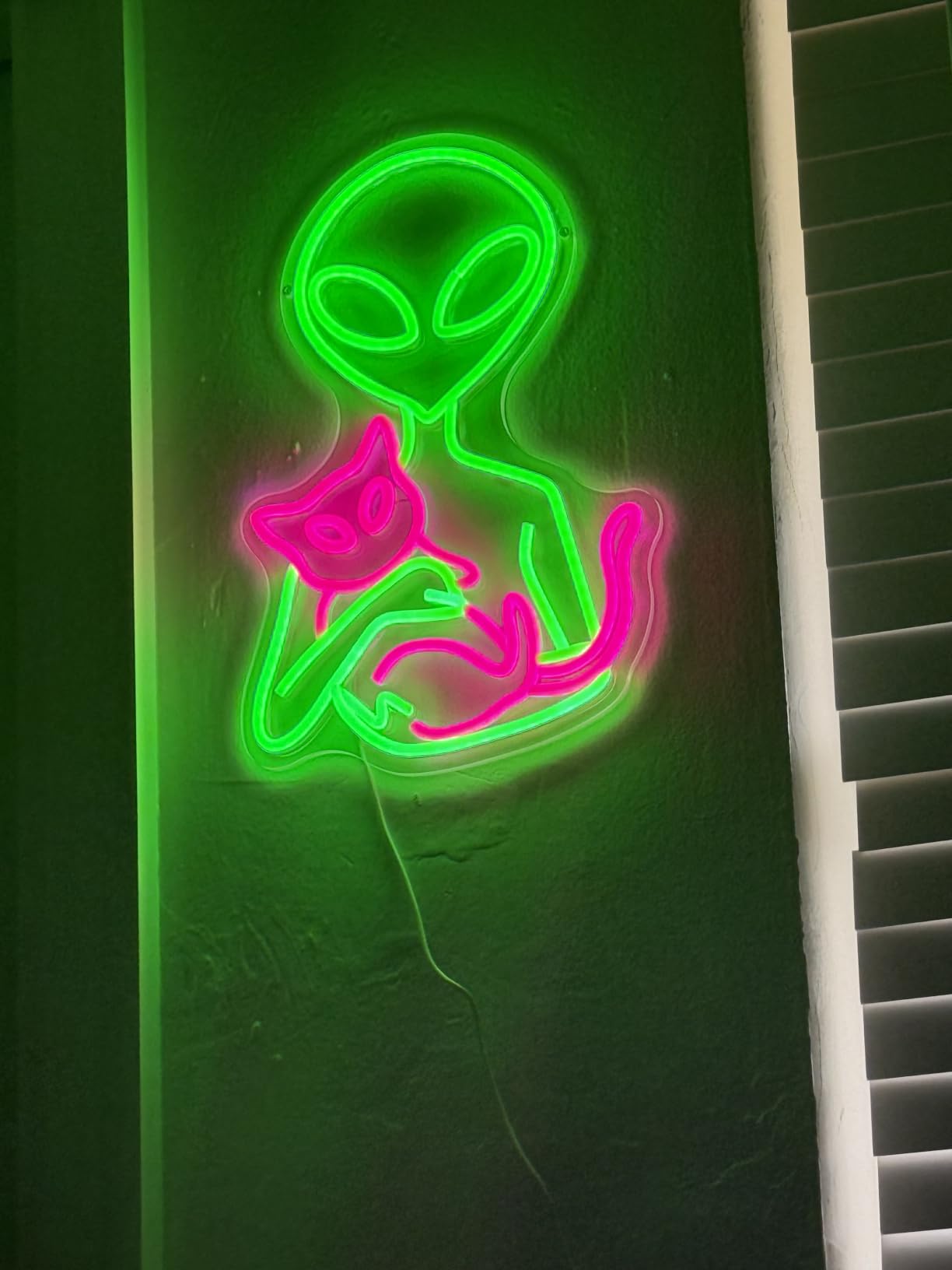 Alien Neon Sign for Wall Decor Dimmable Aliens Cat Led Lights Signs for Bedroom Green Neon Light for Game Room Man Cave Bedroom Party Decoration Gift for Kids Boys customer photo 2