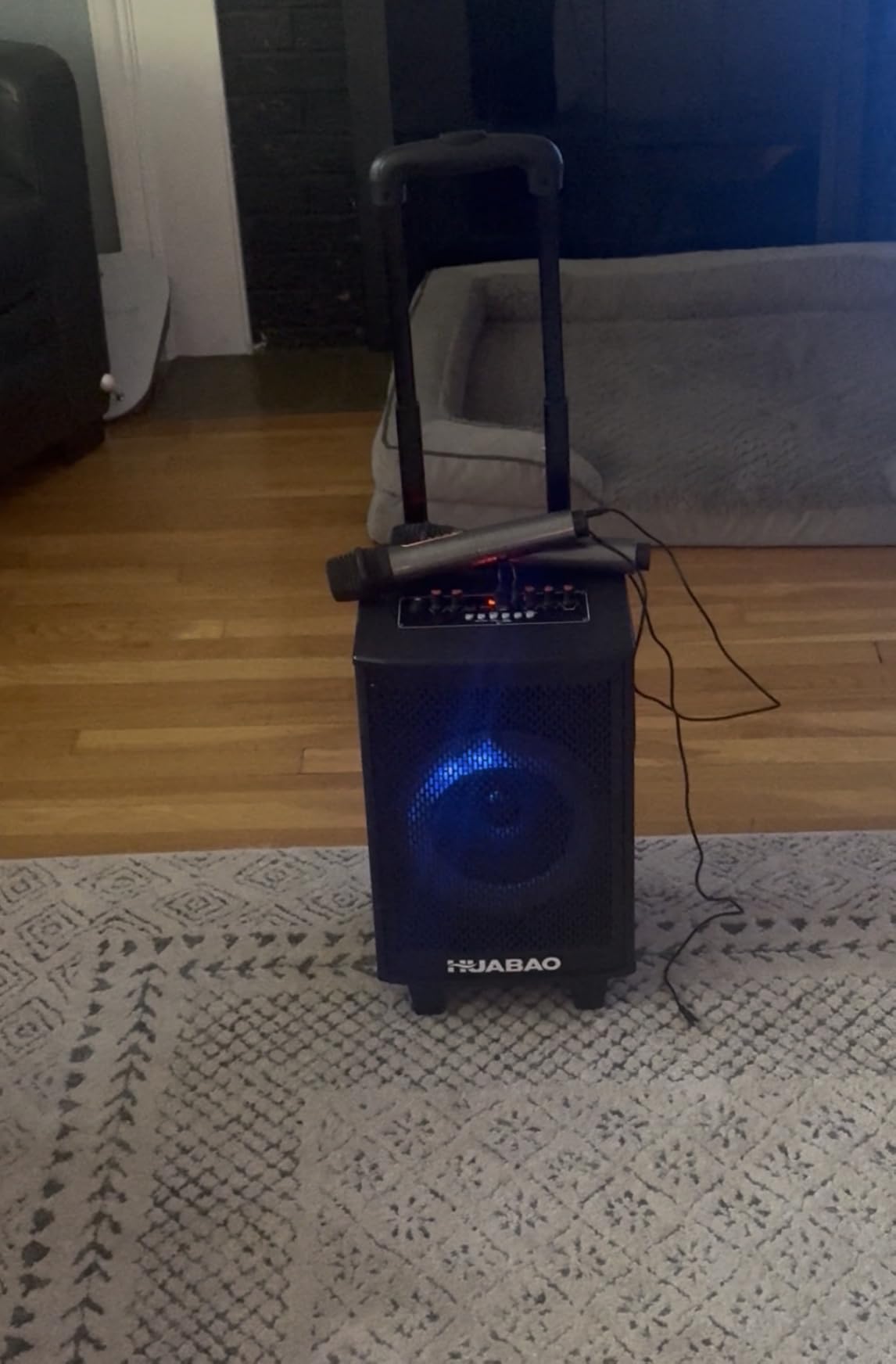 Karaoke Machine with 2 Wireless Microphones, Rolling Wheels, and Trolley - 8800mAh Portable Bluetooth Speaker, PA System with Lights, Adjustable Bass/Treble/Echo for Parties, Indoor and Outdoor Use customer photo 2