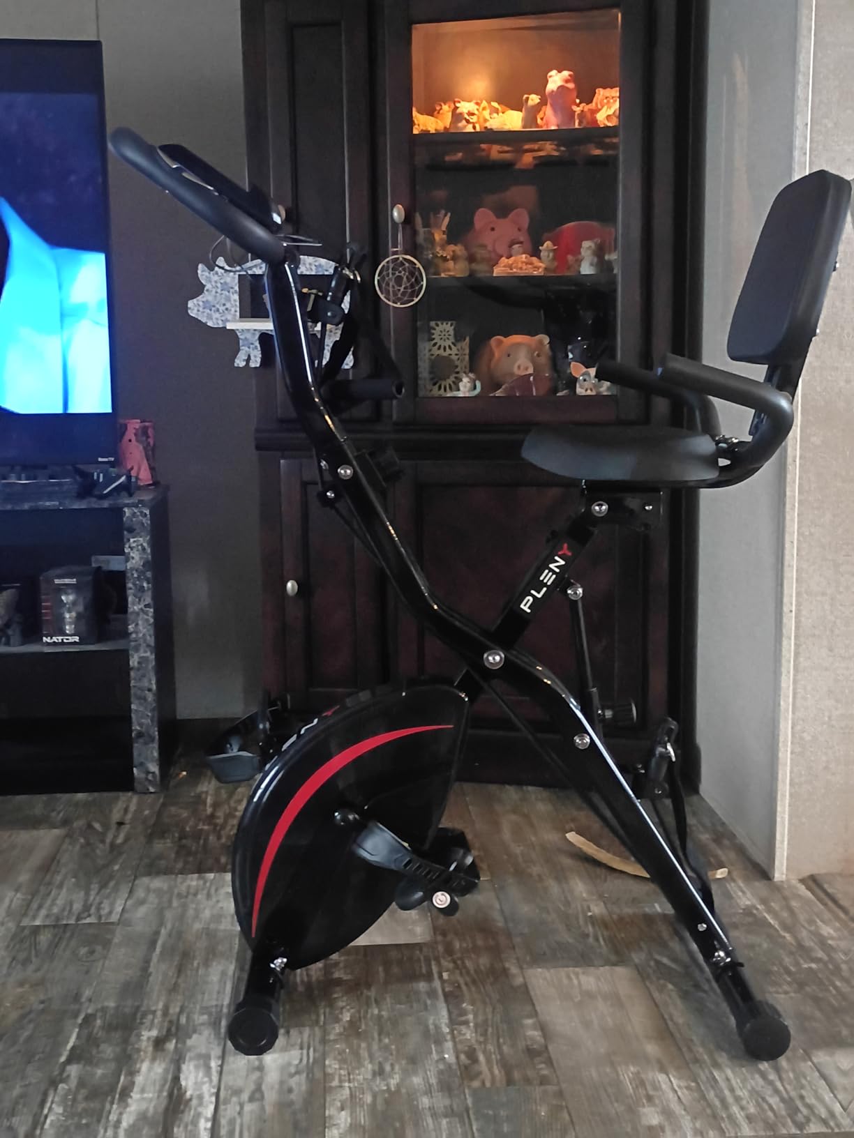 PLENY Folding Exercise Bike, 5 IN 1 Indoor Stationary Bikes for Home | Workout Bike with 6.6 LBS Flywheel, 16-Level Adjustable Magnetic Resistance, 330LB Weight Capacity, Back Support Cushion customer photo 1