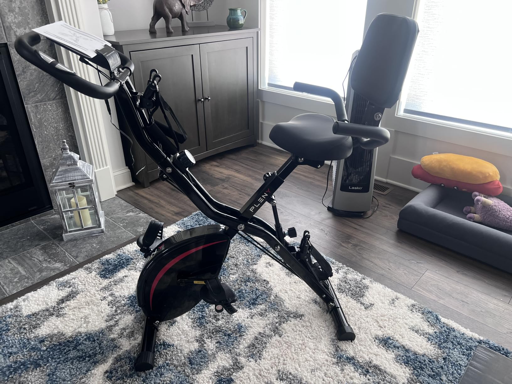 PLENY Folding Exercise Bike, 5 IN 1 Indoor Stationary Bikes for Home | Workout Bike with 6.6 LBS Flywheel, 16-Level Adjustable Magnetic Resistance, 330LB Weight Capacity, Back Support Cushion customer photo 2