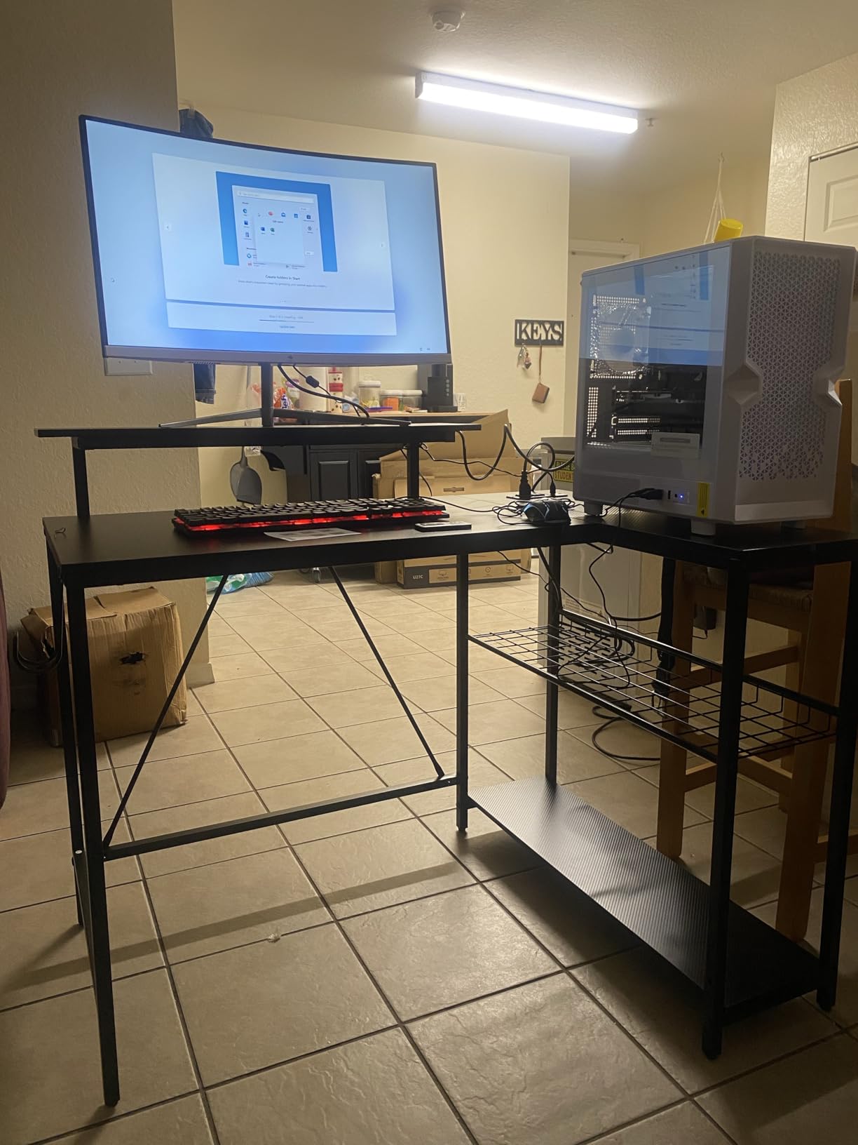 Bestier 42-Inch L-Shaped Computer Desk with Charging & LED, Black | Charging 2AC+USB+Type-C, RGB LED Strip, Reversible Shelves, Monitor Stand, Headphone Hook, Cable Mgmt, Small Space customer photo 1