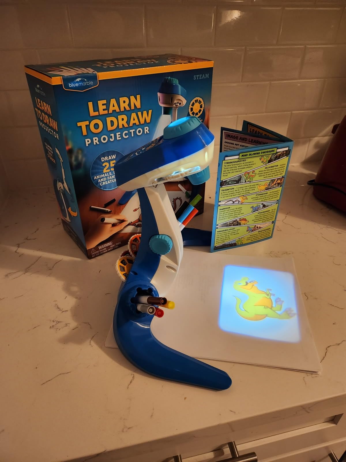 Blue Marble Learn to Draw Projector - Kids Image Projector for Tracing with 9 Colorful Markers & 4 Image Discs with 25 Animals, Dinos & Creatures to Draw, Patent-Pending Drawing Projector for Kids customer photo 2