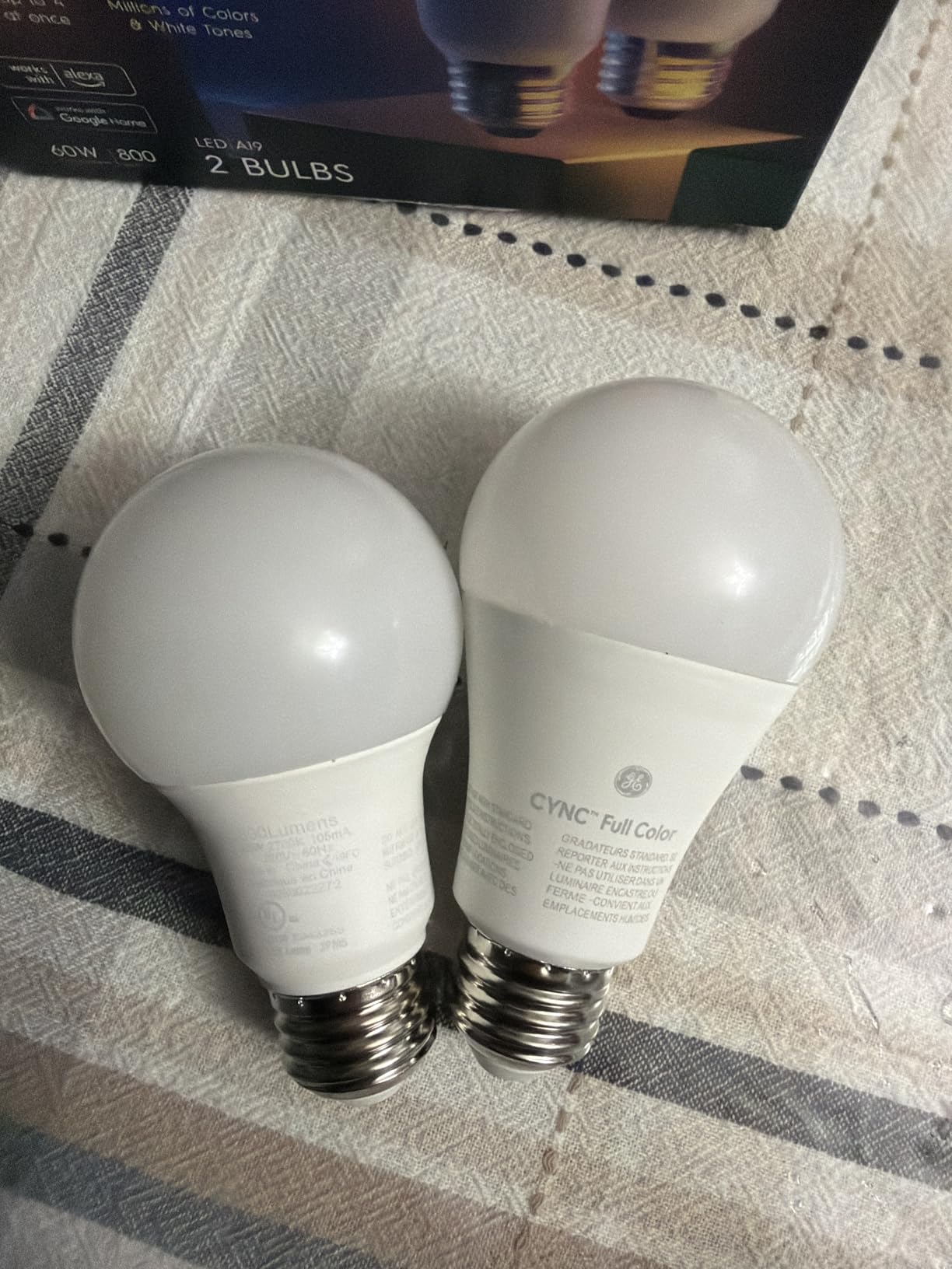 Cync GE Dynamic Effects A19 Color Changing Smart LED Bulbs, 2 Pack | Music sync, WiFi + Bluetooth, works with Alexa & Google Home, 16M colors, bedroom ambiance, no hub needed customer photo 1