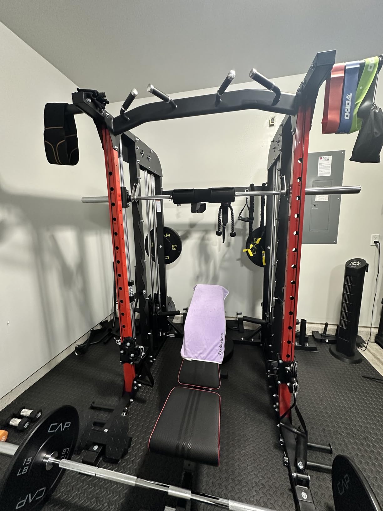 Power Cage Smith Machine with LAT Pull Down Bar and Cable Crossover System Home Gym Equipment customer photo 1