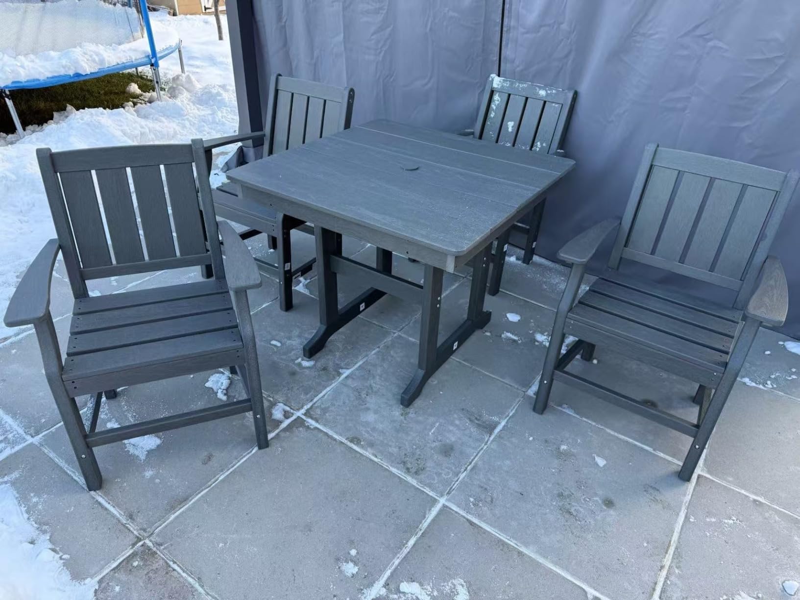 Pamapic 5 PCS Outdoor Dining Set, Spacious HDPE Outdoor Table and Chairs, Wood Grain Patio Furniture Sets with Elegant Armrest, All-Weather Patio Dining Table with Umbrella Hole, Gray customer photo 1