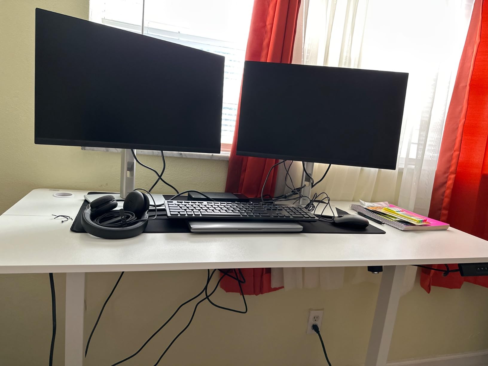 farexon Electric Standing Desk Adjustable Height, 71 x 28 Inch Sit Stand up Desk with Large Mouse Pad, Double Metal Hook,4 Wheels,4 Memory Preset Heights Home Office Computer Desk (Brown) customer photo 1