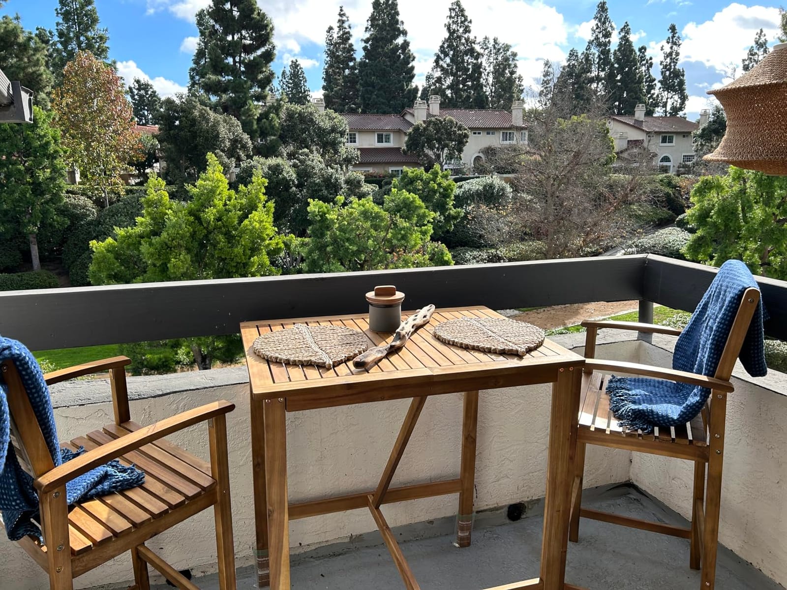 Tangkula 3 Piece Patio Bar Table & Chairs, Outdoor Acacia Wood Bar Set w/Slatted Seat & Tabletop, Wood Dining Bar Set w/Backrest, Armrests & Footrest for Backyard, Poolside, Balcony customer photo 1