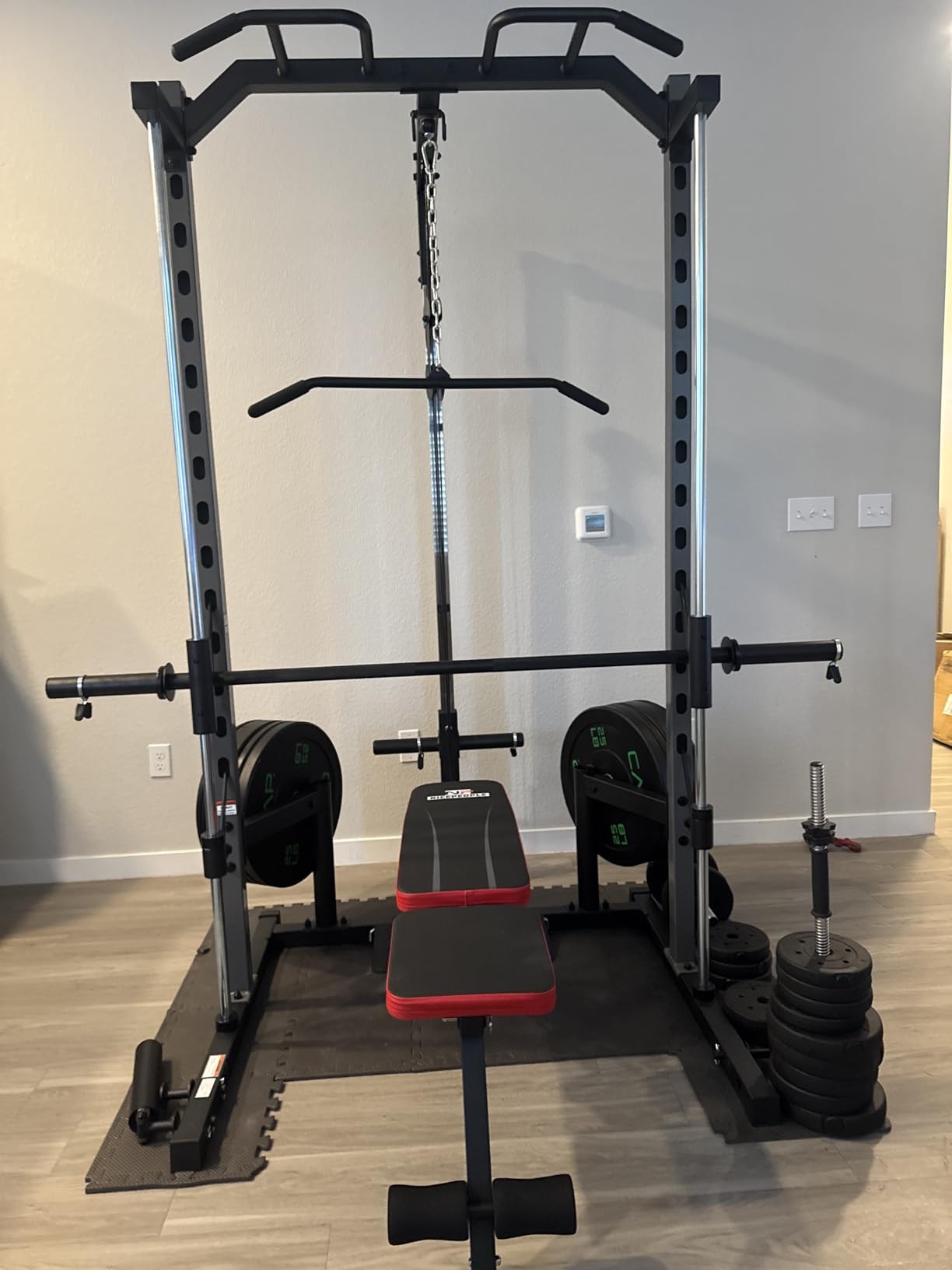 All-in-One Adjustable Smith Machine, Home Gym System with Weight Stack, Cable Crossover LAT Pull Down Squat Rack customer photo 2