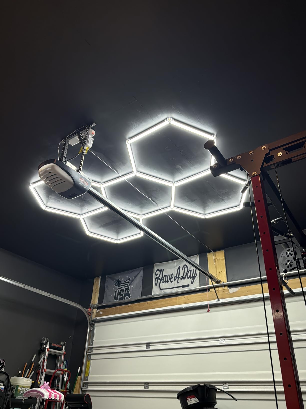 Hexagon Garage Lights, LED Honeycomb Lights Ceiling, 192W, 23040LM, 6500K Super Bright, 5 Grid Systems Car Detailing Light for Garage Warehouse Workshop Basement Gym customer photo 1