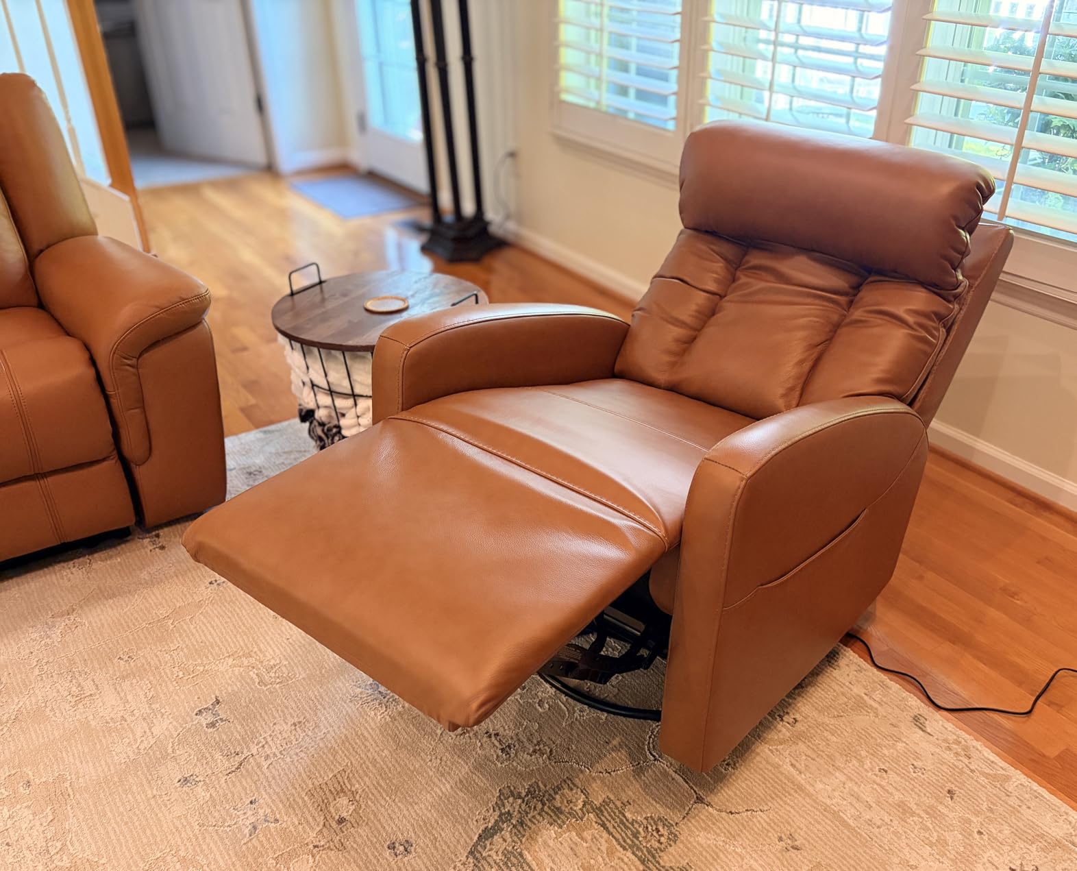 CHITA Genuine Leather Power Recliner Chair, Swivel Rocker, Creamy Grey, Electric Triple Motor Rocker Recliner for Living Room with Adjustable Headrest / Lumbar Support, USB & Type-C Charging Ports customer photo 1