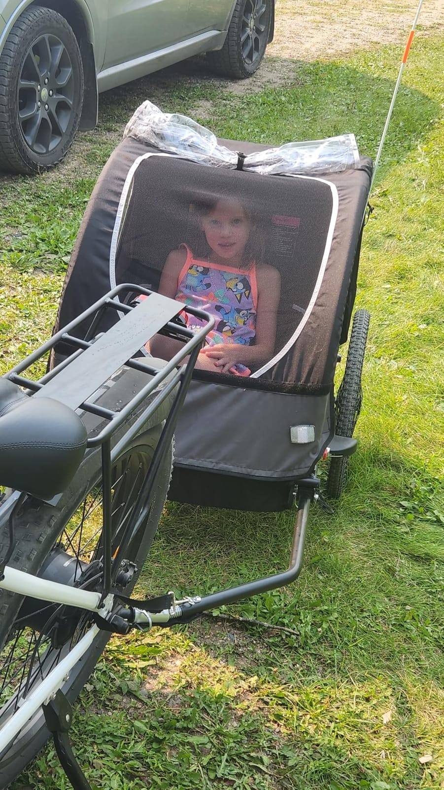Sepnine Kids Bike Trailer, 2 in1 Canopy Carrier Converts to Pushcart Suitable for 1 to 2 Toddlers, Kids, Quick Attach to Bike, Foldable, with 5-Point Harness and Storage Bags customer photo 2