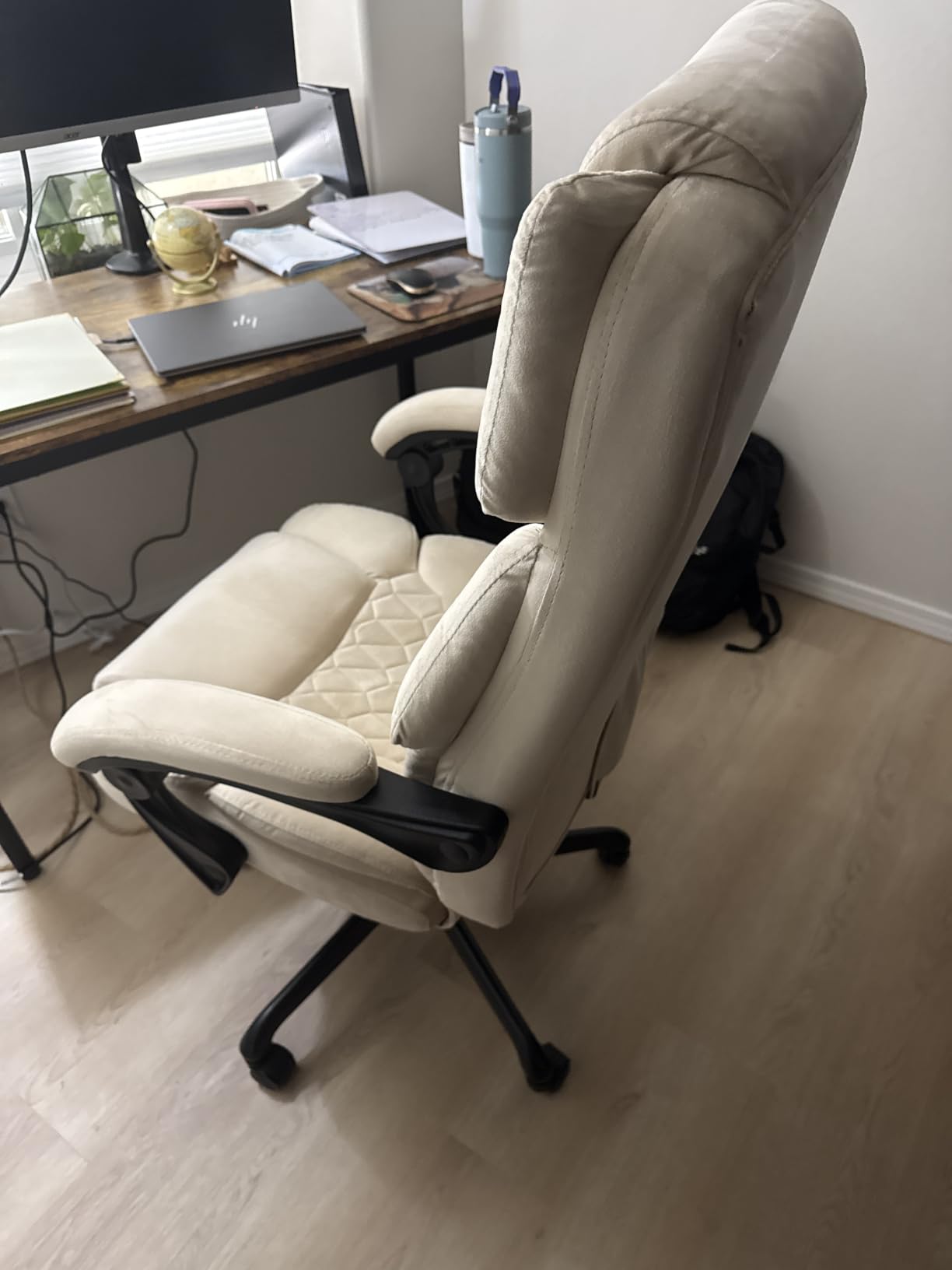 Massage Office Chair with Foot Rest 6 Points Vibration and Heat Home Office Desk Chairs for Heavy People 400lbs Reclining Managerial Chairs Ergonomic Executive Chair (Cream) customer photo 1