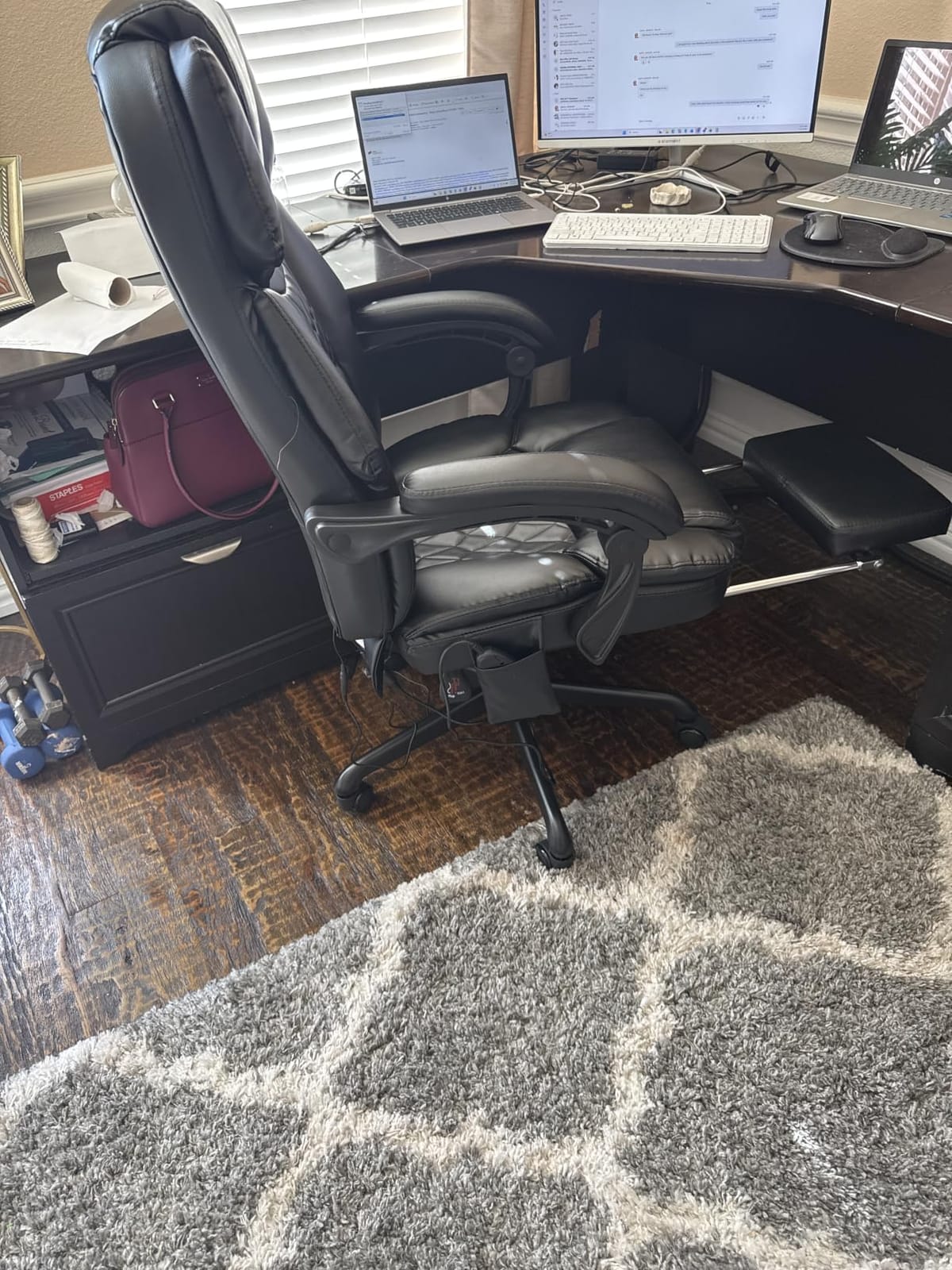Massage Office Chair with Foot Rest 6 Points Vibration and Heat Home Office Desk Chairs for Heavy People 400lbs Reclining Managerial Chairs Ergonomic Executive Chair (Cream) customer photo 2